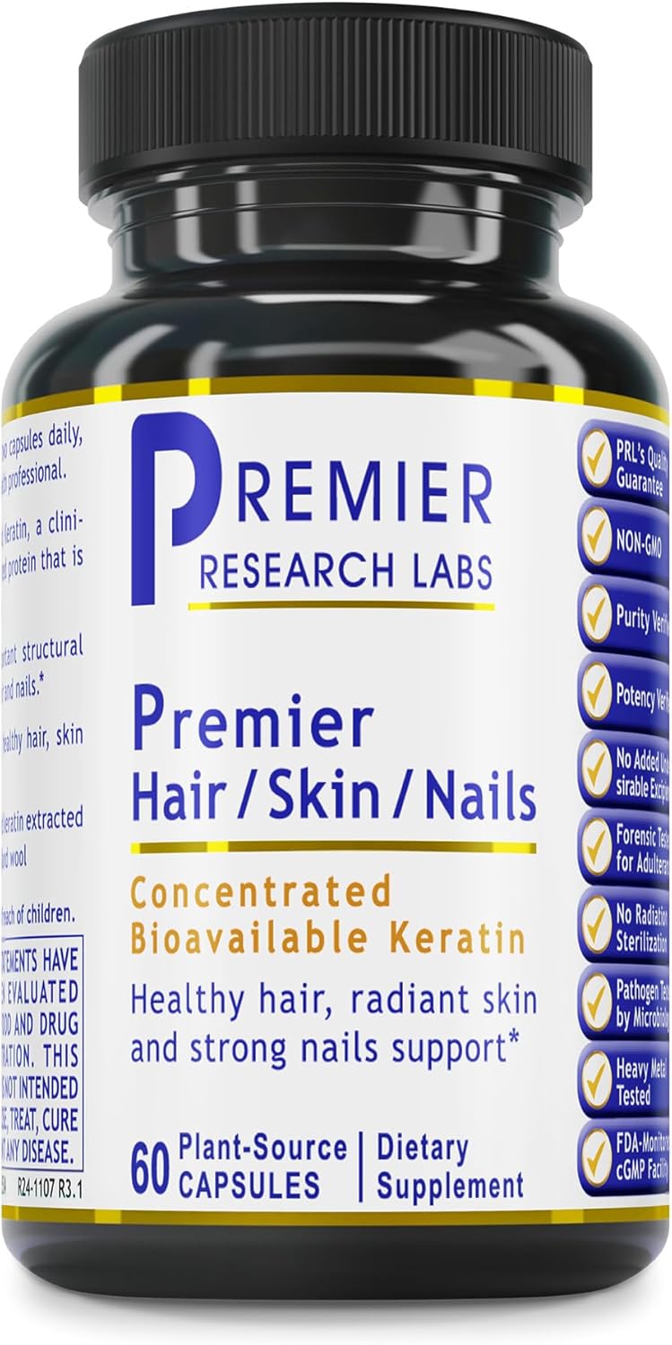 Premier Research Labs Premier Hair/Skin/Nails - Hair Growth Supplement for Women & Men with Keratin, Vitamins for Hair Growth, Beauty from Within for Hair, Skin and Nails - 60 Vegetarian Capsules