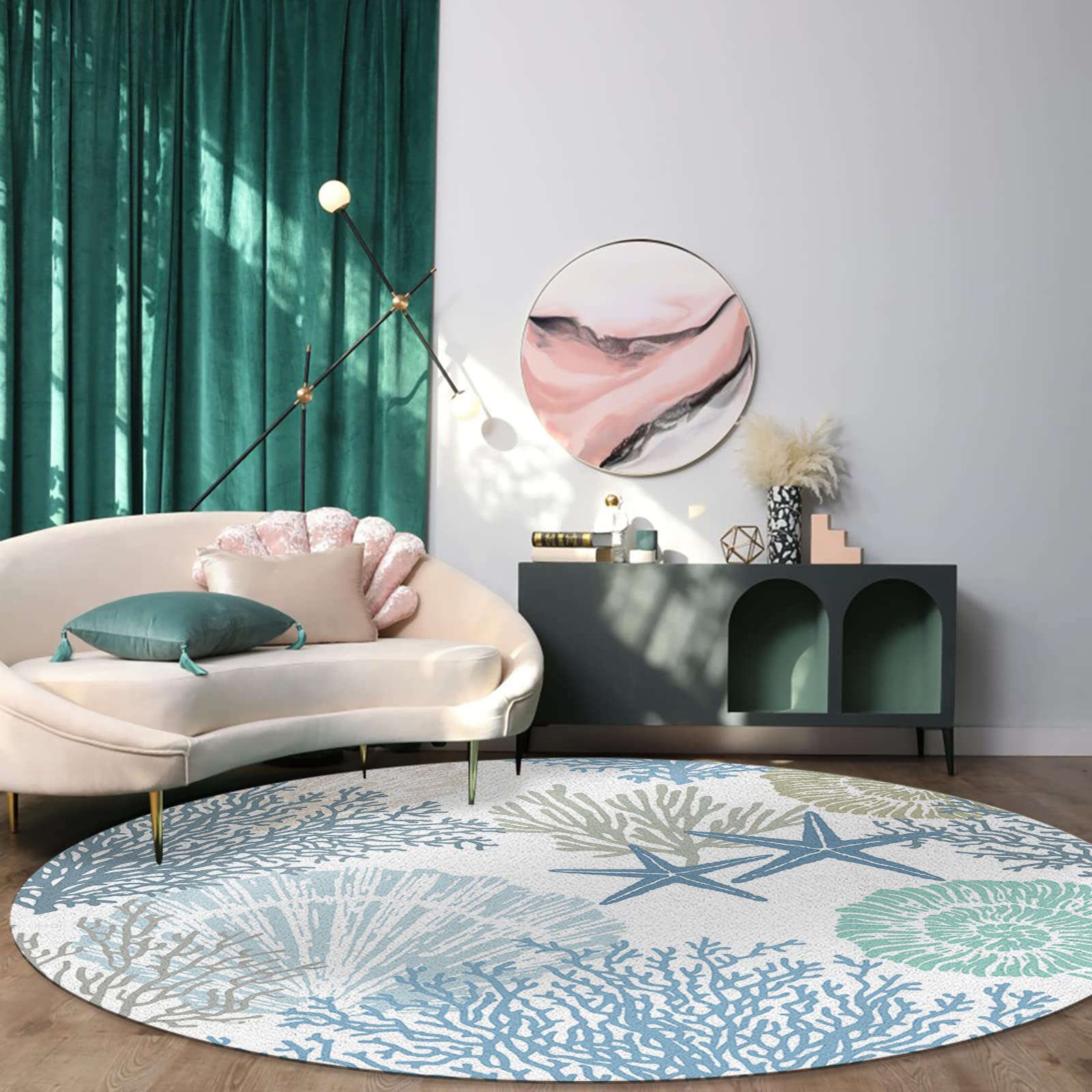 Amazon.com: Round Area Rug 4ft Nautical Coastal Ocean Coral