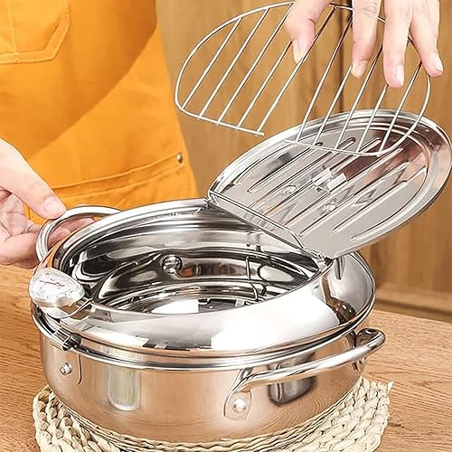 Miniatura 7 de BestAlice Olla para freidora, olla de acero inoxidable de 10 pulgadas (3.4 litros), olla de freidora mejorada con termómetro, olla japonesa pequeña