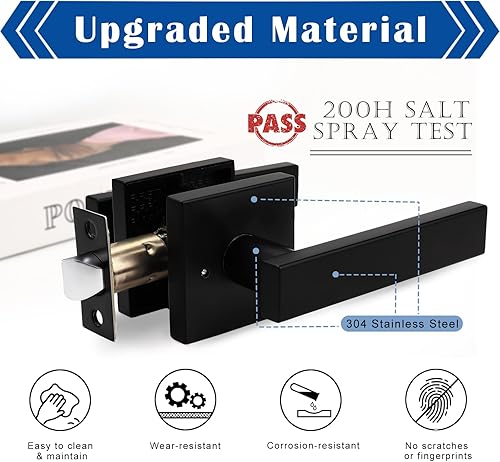 Miniatura 3 de Orger Paquete de 10 manijas de puerta de privacidad, cuadradas, sin llave, para puertas zurdasderechas, manija interior de níquel satinado,