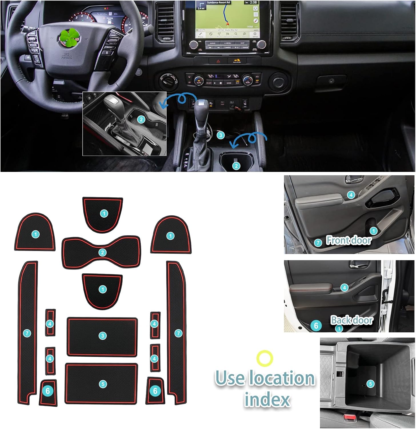 SHAOHAO for 2026 Nissan Frontier Door Slot Mats Fit for 2022 2023 2024 2025 2026 Frontier Accessories (S/SV/Pro-X/Pro-4X/SL) Pickup Truck Car Gate Slot Pad Frontier 2025 2026 Cup Holder Mats image 2