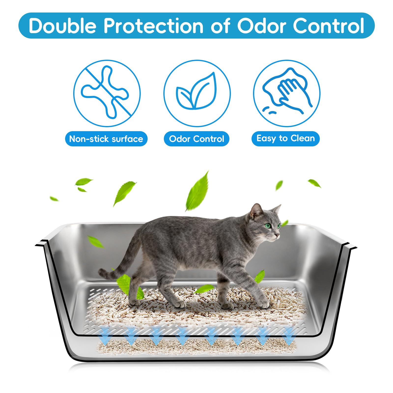 Stainless Steel Sifting Litter Box, 23.6" L x 15.7" W x 8" H Semi-Enclosed Metal Cat Litter Box with Sifting Pan, Scoop for Big Cat Easy Cleaning - image 5