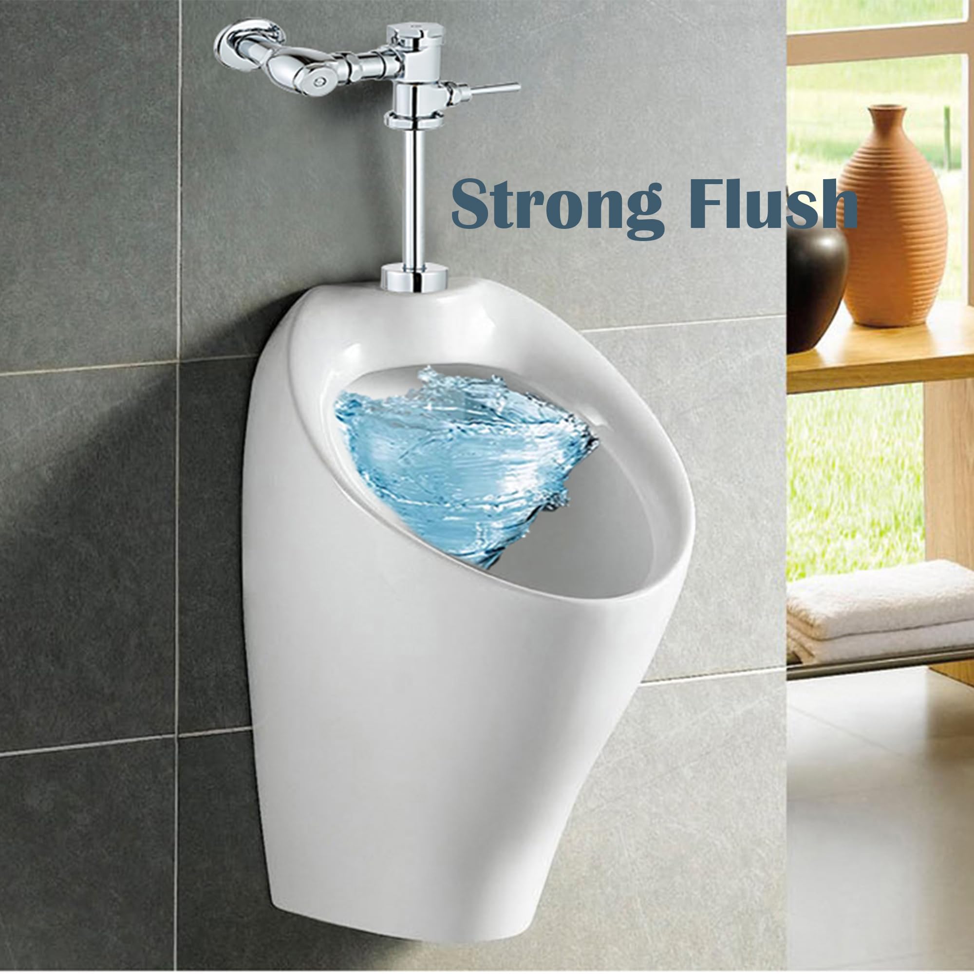 Válvula de descarga de orinal manual expuesta, perilla de volumen de agua ajustable, acabado cromado pulido, adecuado para lugares públicos, hotel, oficina, mercado