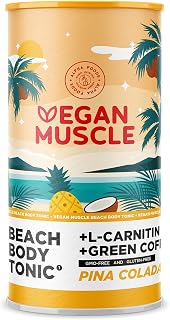 Vegan Muscle® Powder - Piña Colada Flavour Protein Powder 600g - Metabolism Booster & Meal Replacement Shakes - with Zinc, Carnitine and Protein to Build Muscle Mass - Gluten & GMO Free - Alpha Foods