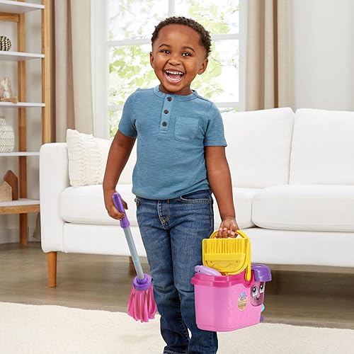 Miniatura 6 de LeapFrog Clean Sweep Learning Caddy, juego de juguetes de limpieza para trapeador y escoba para niños de 3 a 5 años, color rosa