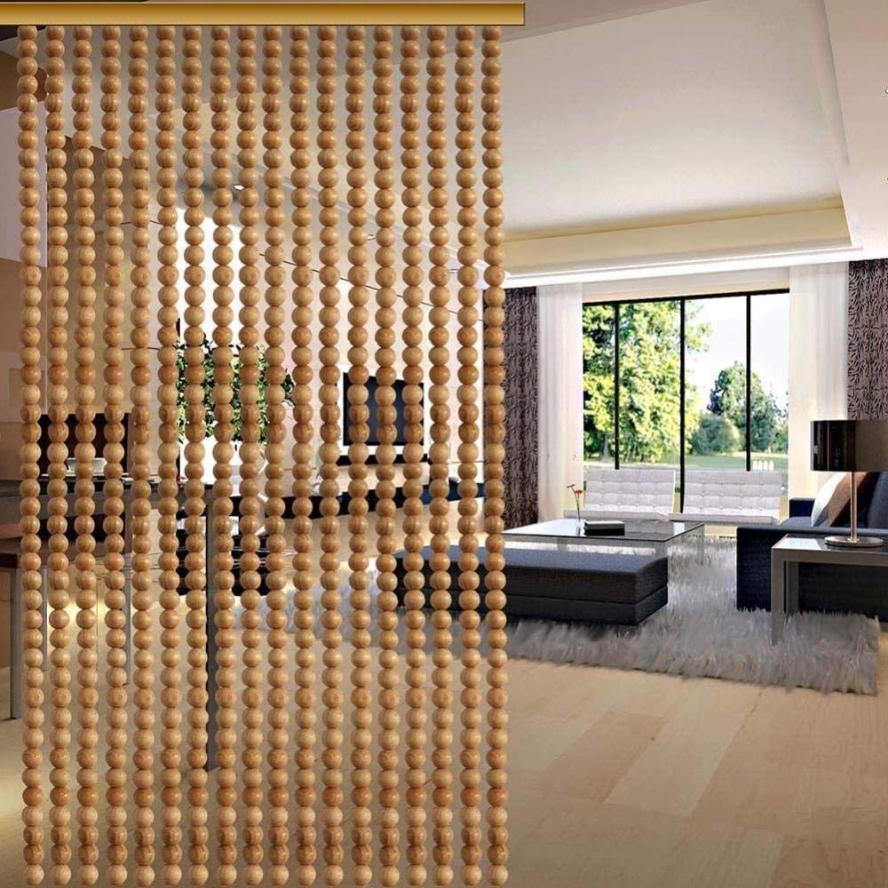 Rideau de perles en bois 45 brins diviseur de placard ajustable beige pour chambre