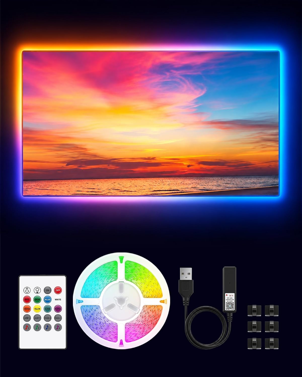 VOLIVO LED Lights for TV, 13.1ft RGB TV Backlight for 32-65 Inch TVs, Bluetooth APP & 20-Key Remote Control, Music Sync 5050 RGB LED Strip Lights USB Powered, Ambient Lighting for Bedroom Gaming Room