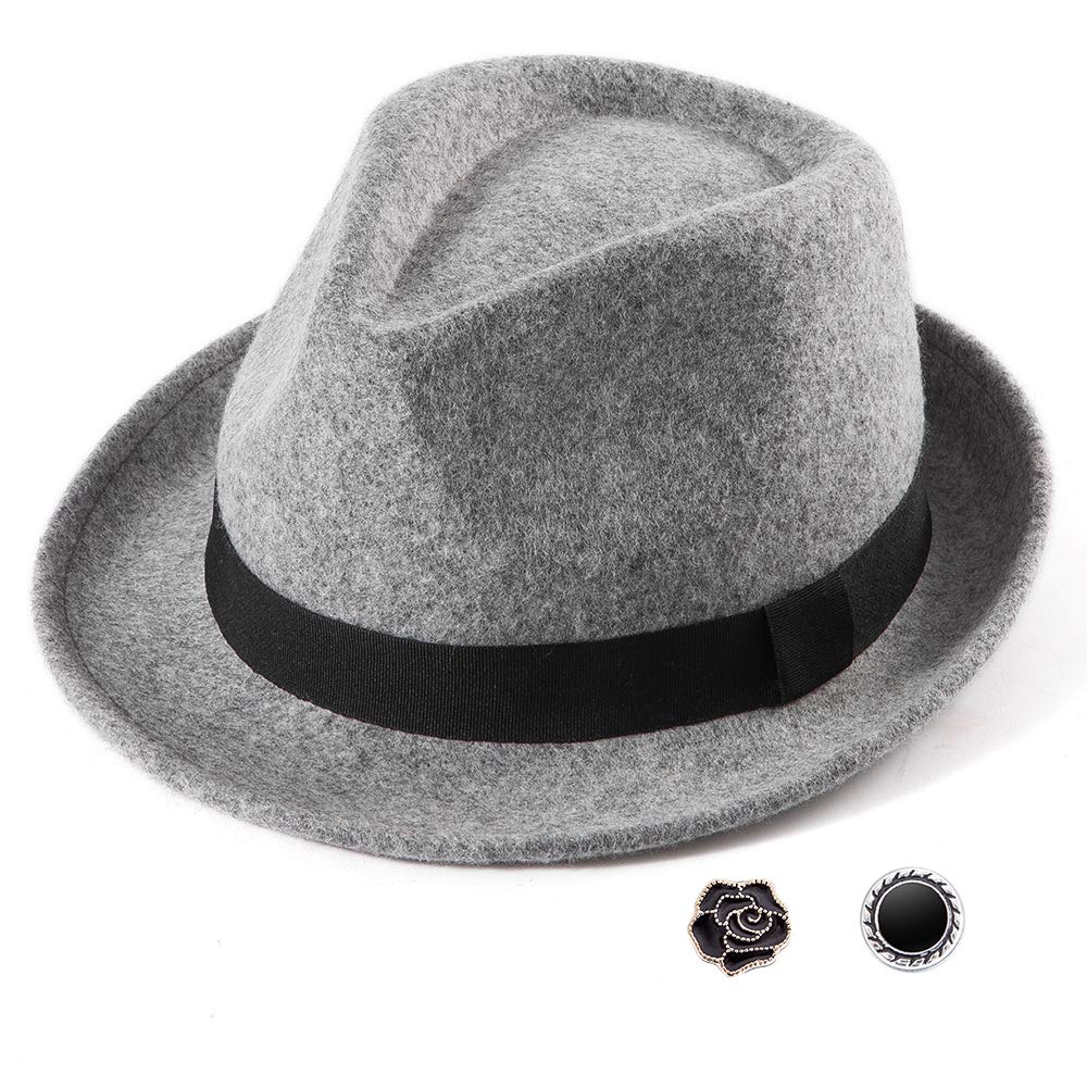 LADYBRO Straw Trilby Fedora Hat for Men Women 1920s Wool Felt Panama 7 1/4