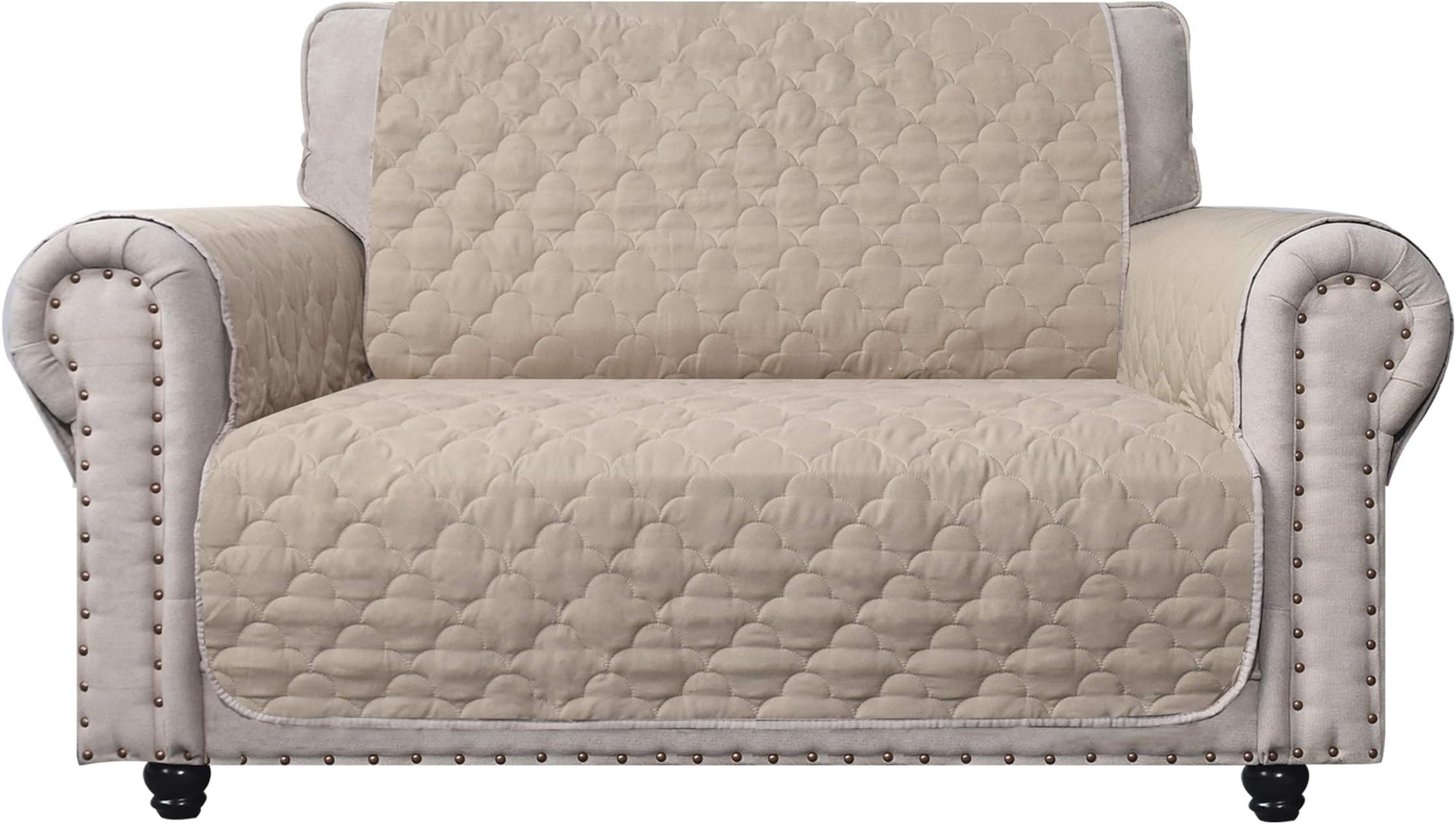 CHHKON Loveseat Cover Waterproof Quilted Furniture Protector with Back Nonslip Paws Sofa Slipcover for Dogs, Kids, Stay in Place for Leather Couch (Beige, 46'')