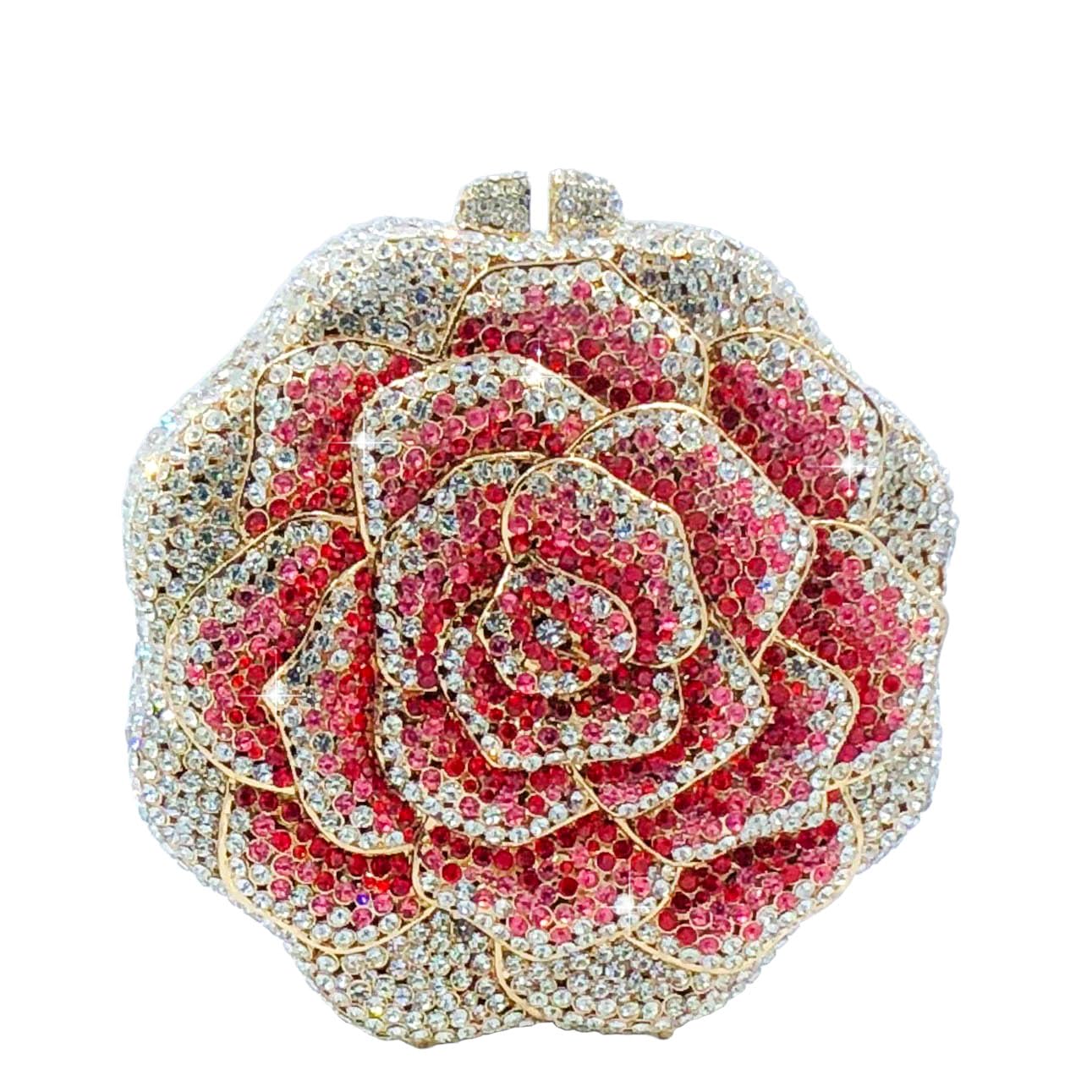 Boutique De FGG Rose Crystal Clutch Purse Women Flower Evening Bag Wedding Party Prom Bridal Rhinestone Floral Handbag,Mini