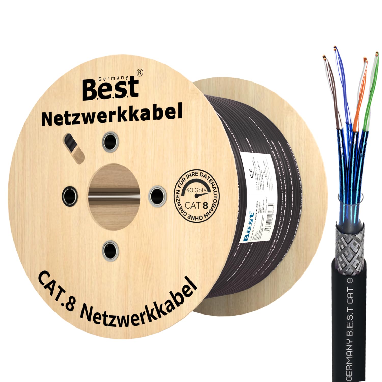 500M CAT 8 Erdkabel Netzwerkkabel Outdoorkabel Kupfer LAN Kabel Ethernetkabel S/FTP 40 Gbit/s Kat 8 reines Kupfer Datenkabel PoE++ LSZH Datenkabel Simplex