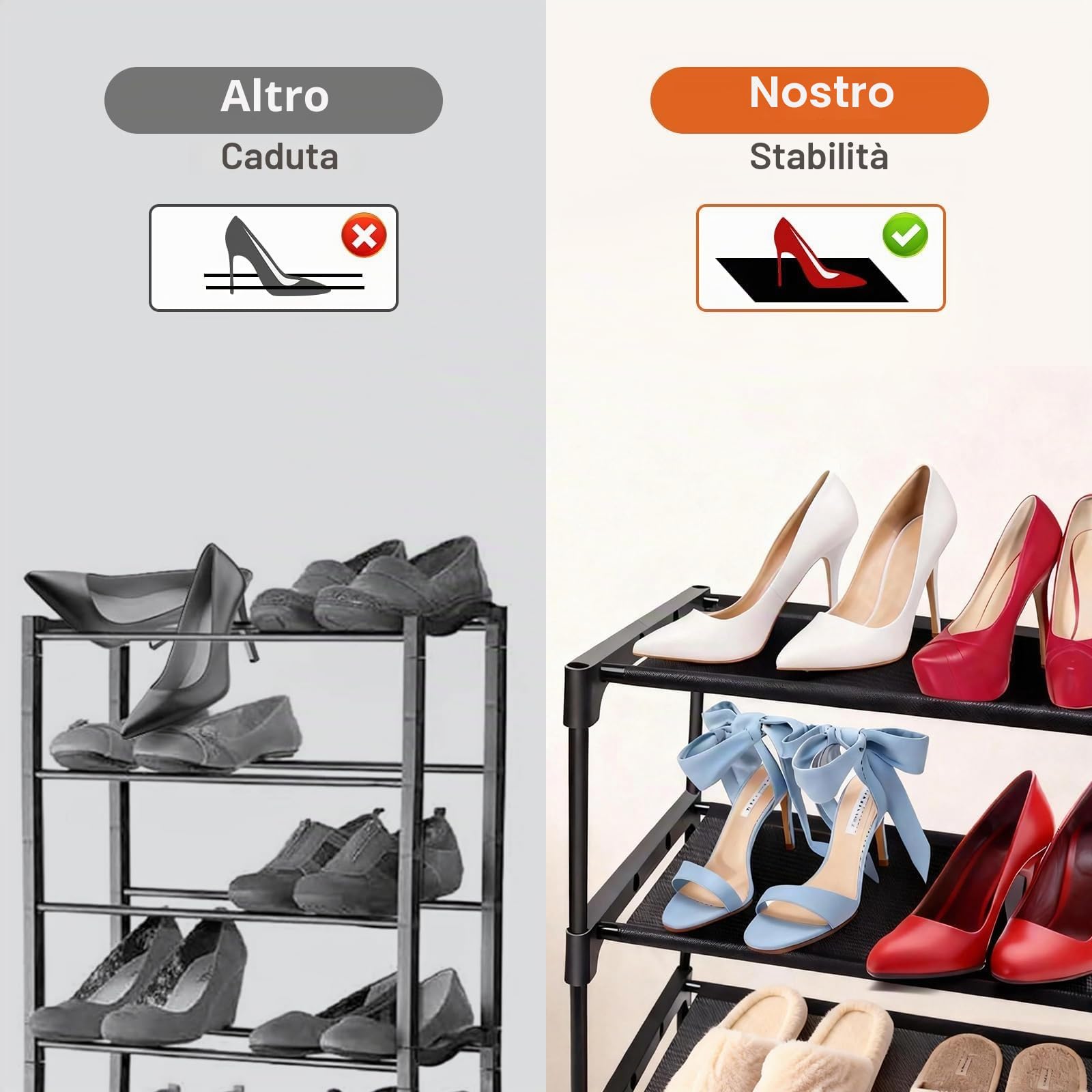 Scarpiera a 3 Ripiani, Impilabile Scaffale Portascarpe Organizzatore in Metallo per 9 Paia di Scarpe per Soggiorno, Corridoio, Camera da Letto (60 x 30 x 36 cm, Nero) (60 x 30 x 45 cm, Nero)