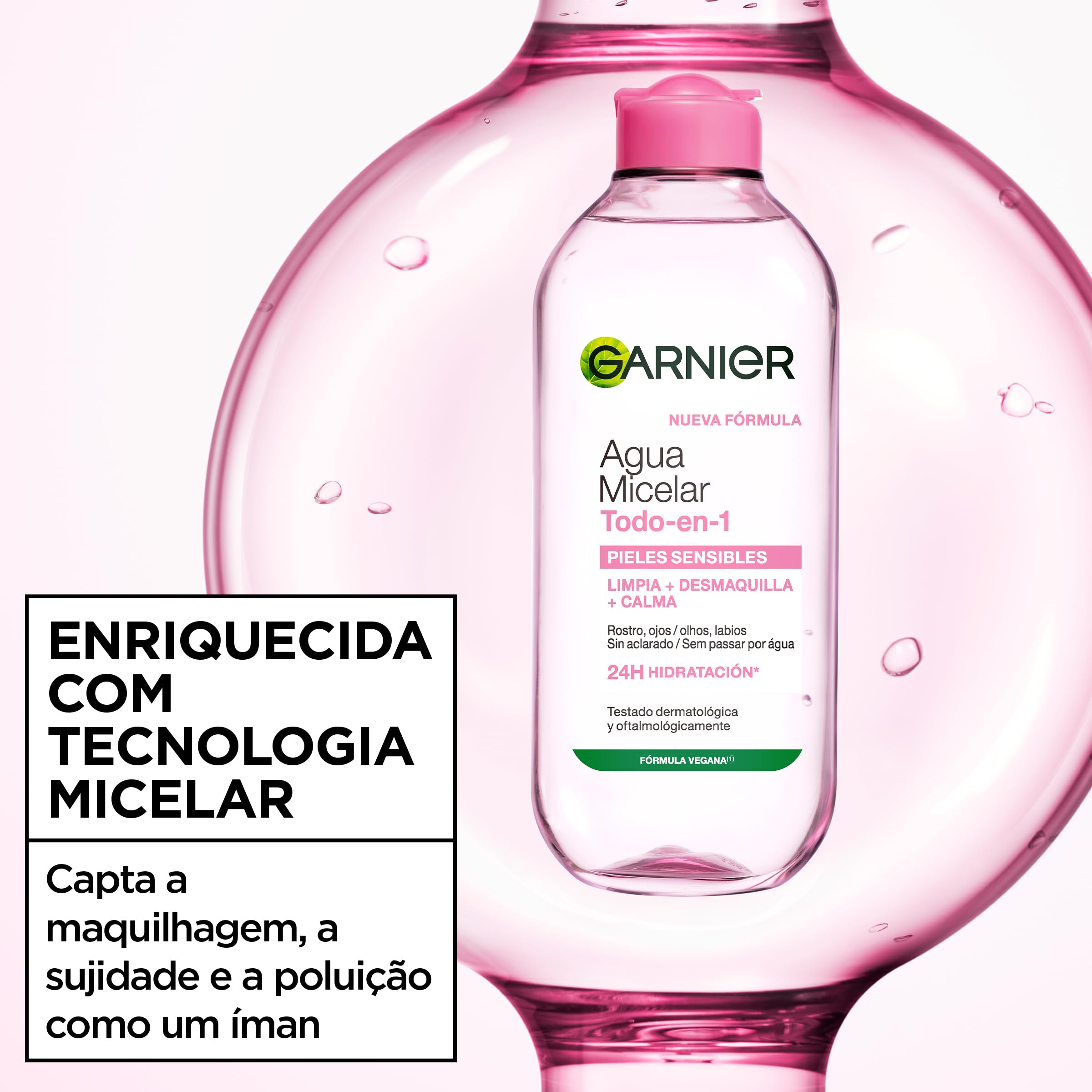 Garnier Skin Active, Agua Micelar Clásica Todo en Uno, Desmaquillante, Limpiador Facial, Limpia Rostro, Labios y Ojos, Sin Aclarado, para Todo Tipo de Pieles, Formato Maxi, 700 ml — view 4
