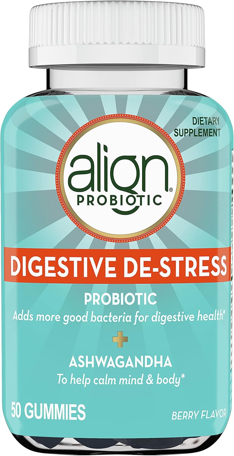 Align Probiotic, Digestive De-stress, Probiotic for Women and Men with Ashwagandha, Helps with a Healthy Response to Stress, Gluten Free, Soy Free, Vegetarian, 50 Gummies : Health & Household
