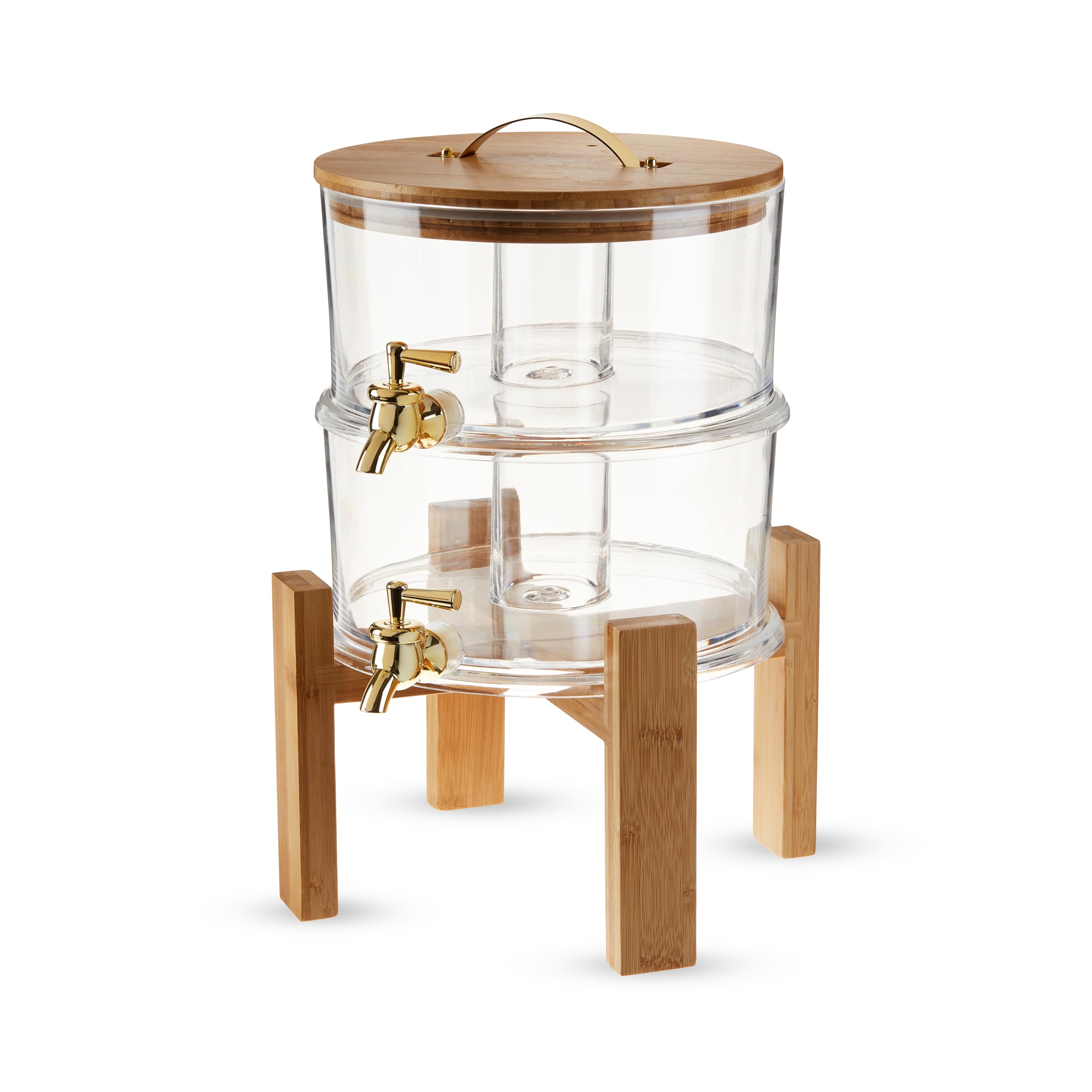 Twine Doble para exteriores, grifo de bebidas, fiestas de cóctel con soporte plegable de madera, dispensador apilable, juego de 1, transparente