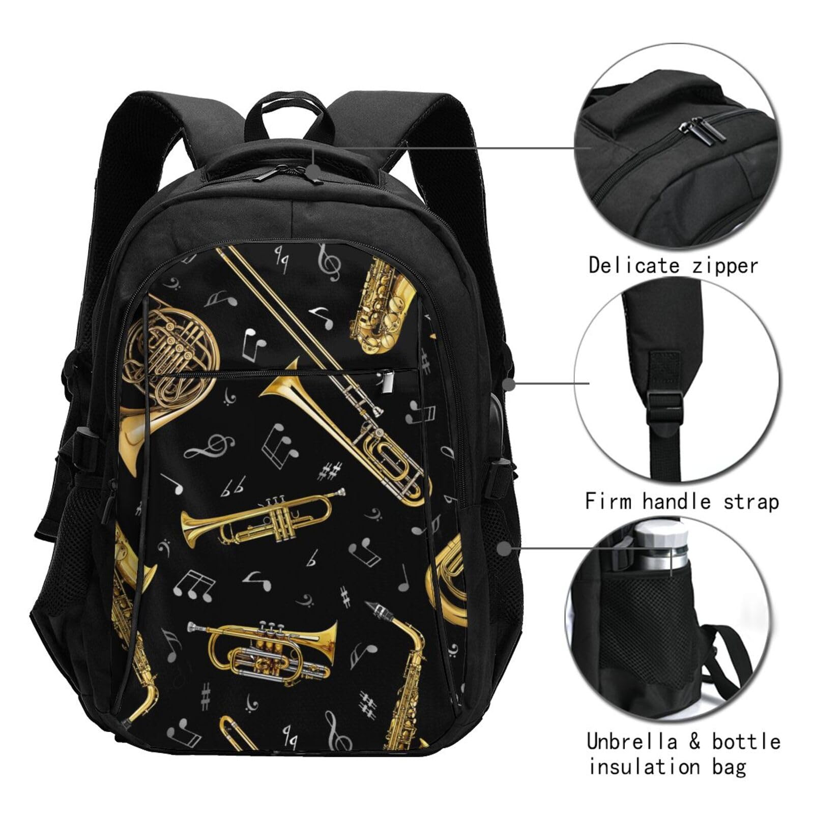 InOmak Trompeten-Musiknoten, Reiserucksack, Freizeitrucksack, Schulrucksack, Laptop-Rucksack für Damen und Herren
