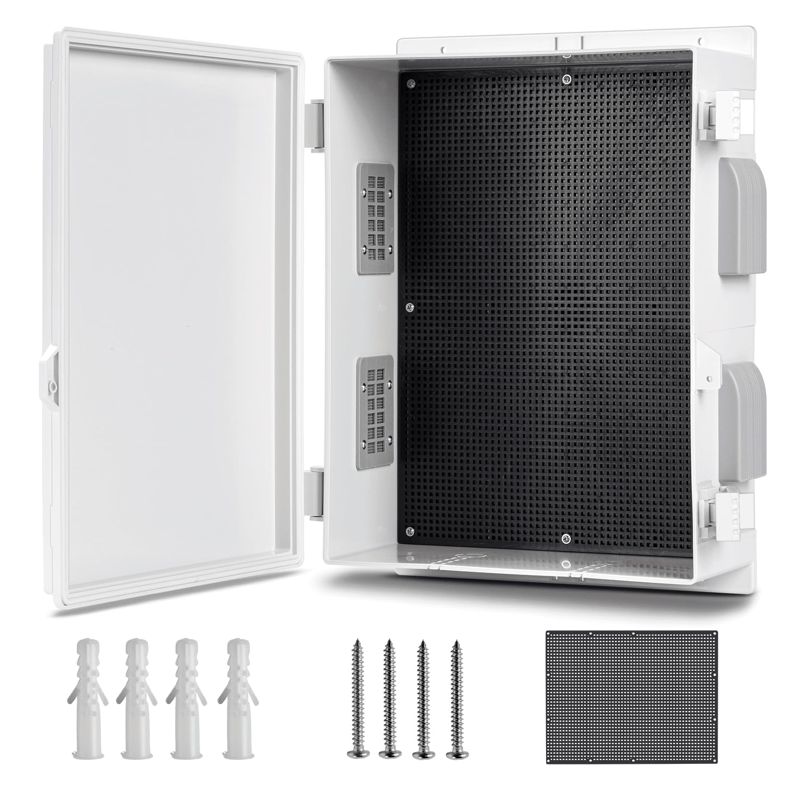 CQENPR Outdoor Waterproof Electrical Junction Box, ABS Water Resistant Enclosure with Internal Mounting Panel & Hinged Cover (15.7" H* 11" L* 5.9" W)