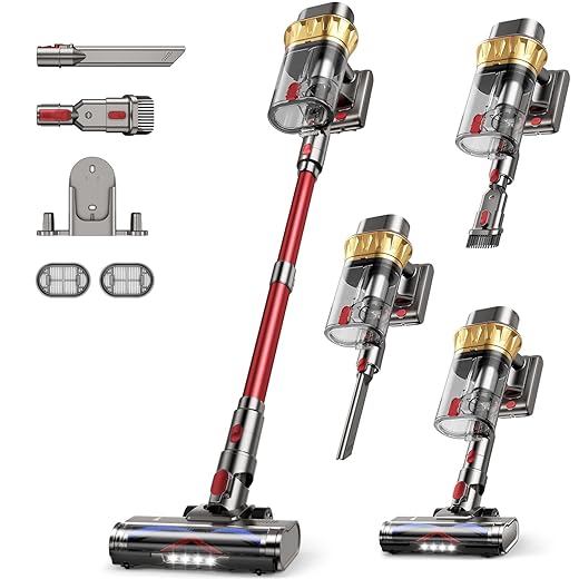 650W Cordless Vacuum Cleaner with 55KPa Flagship Suction, 75-Min Extended Runtime 2.5L Dual-Cup Capacity, Anti-Tangle Brush & Self-Standing Design HEPA Filtration for Furniture Carpet Pet Hair