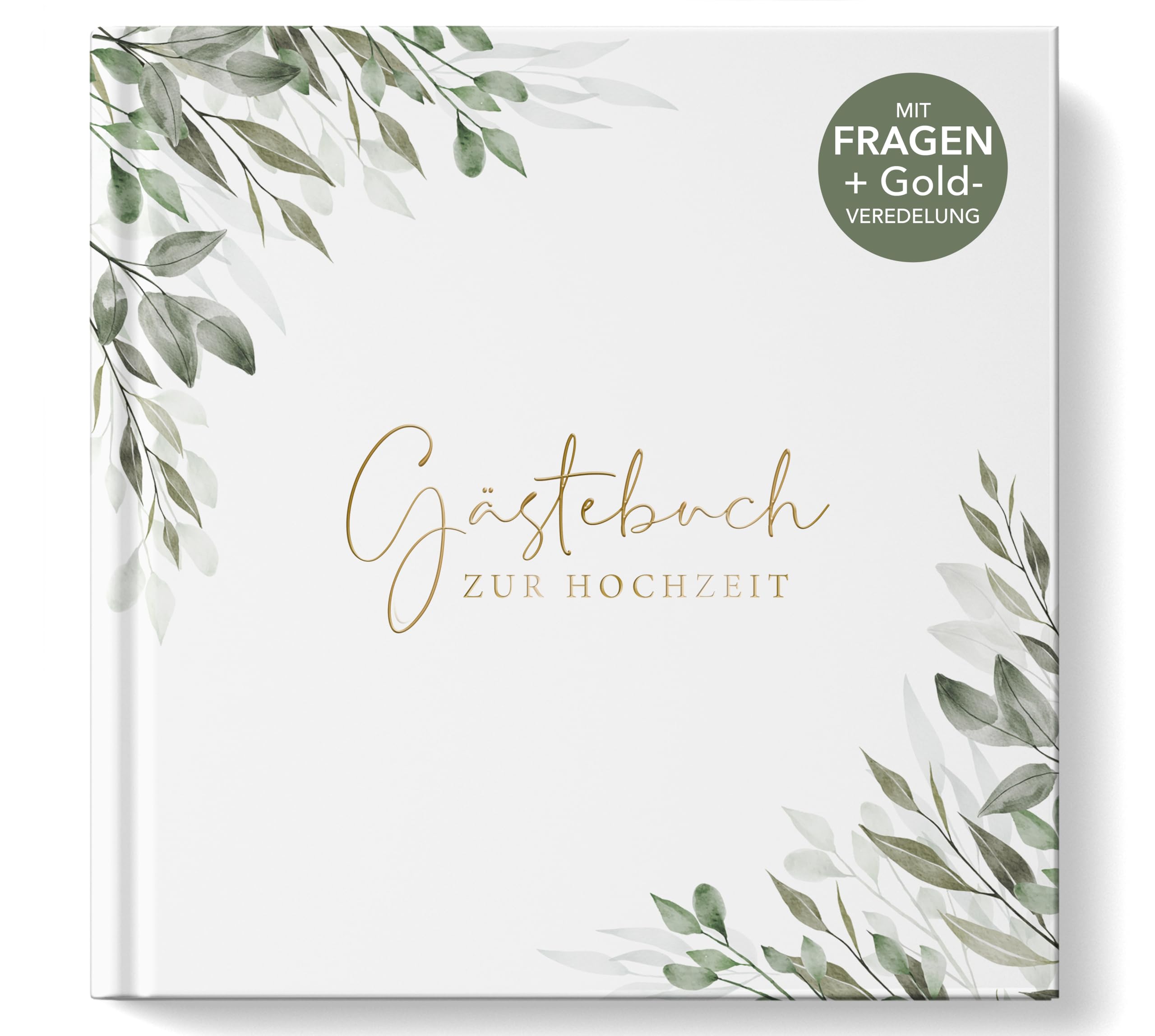 luftundliebe Gästebuch Hochzeit mit Fragen zum ausfüllen, Gästebuch, Hochzeit Gästebuch, Vintage, Goldfolienveredelung, Hochzeitsgästebuch, Hardcover - Eukalyptus