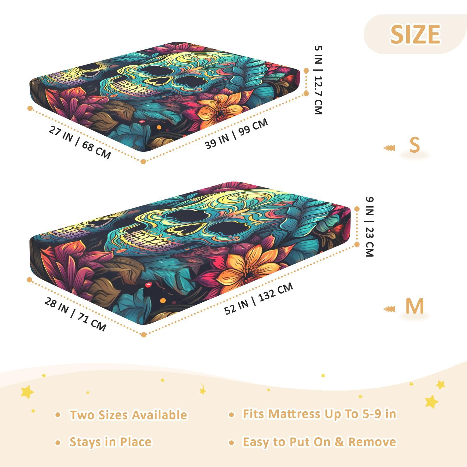 Cyan Crânes Fleur Fleur Drap Housse pour Lit BéBé en Coton Doux,Adapté au Matelas Parc