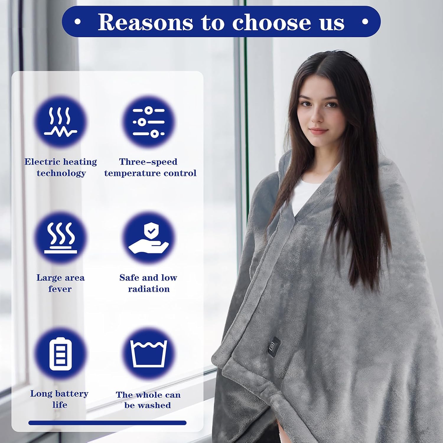 Cordless Heated Blanket with 10000mAh Power Bank, USB Battery Operated Electric Blanket, 3 Heat Settings, Portable Warm Throw for Home, Office, Outdoor-Grey - Image 3