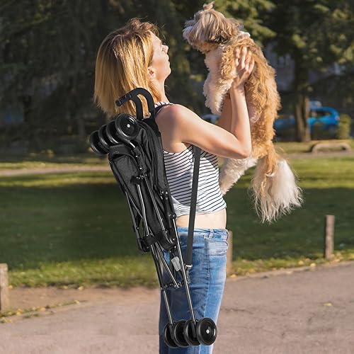 Miniatura 6 de Wedyvko Cochecito portátil de viaje para perros, cochecito para mascotas para cachorros pequeños, perros y gatos, hasta 33 libras, color negro