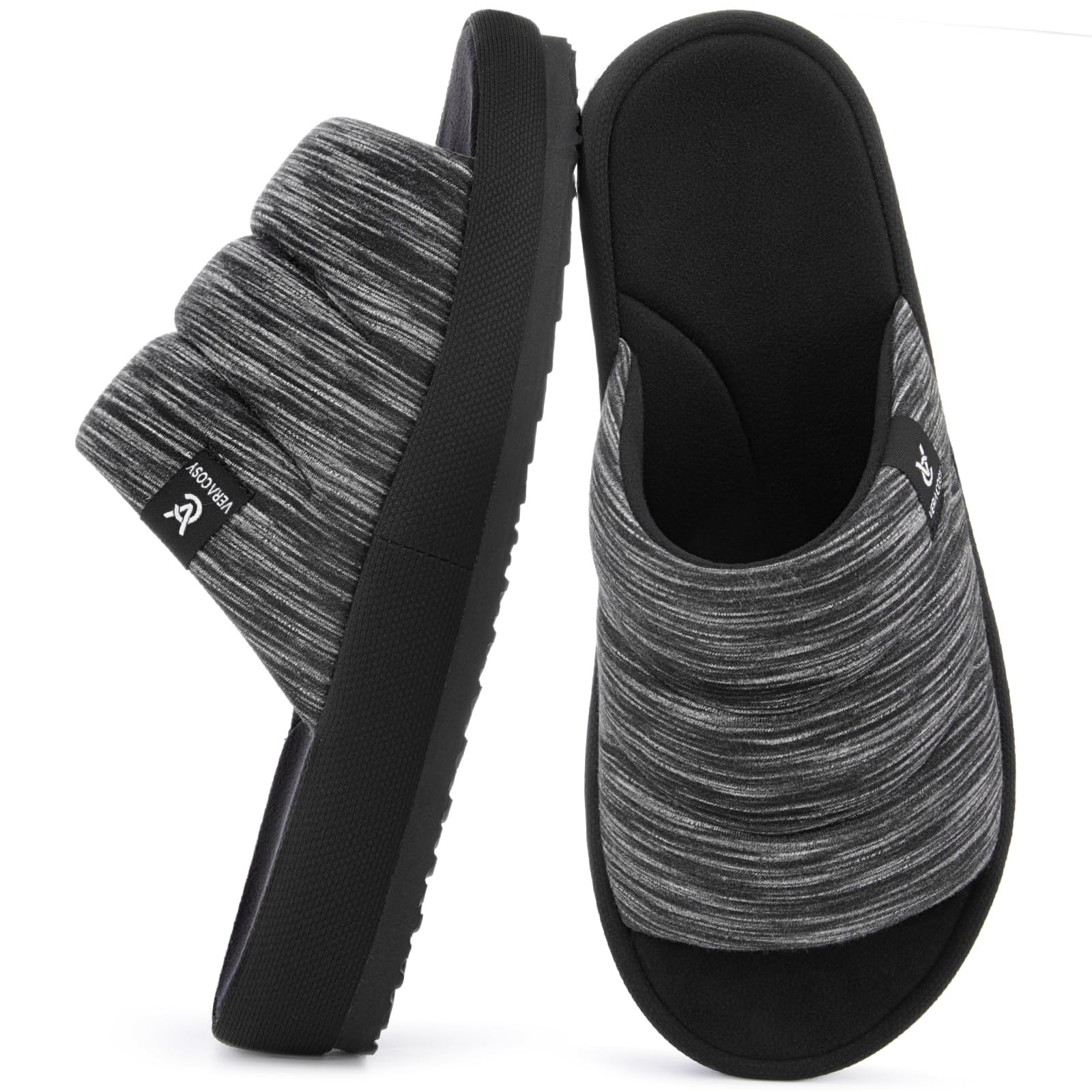 VeraCosy Mens Open Toe Slippers Breathable Corn Knit Memory Foam Non Slip Sole for House