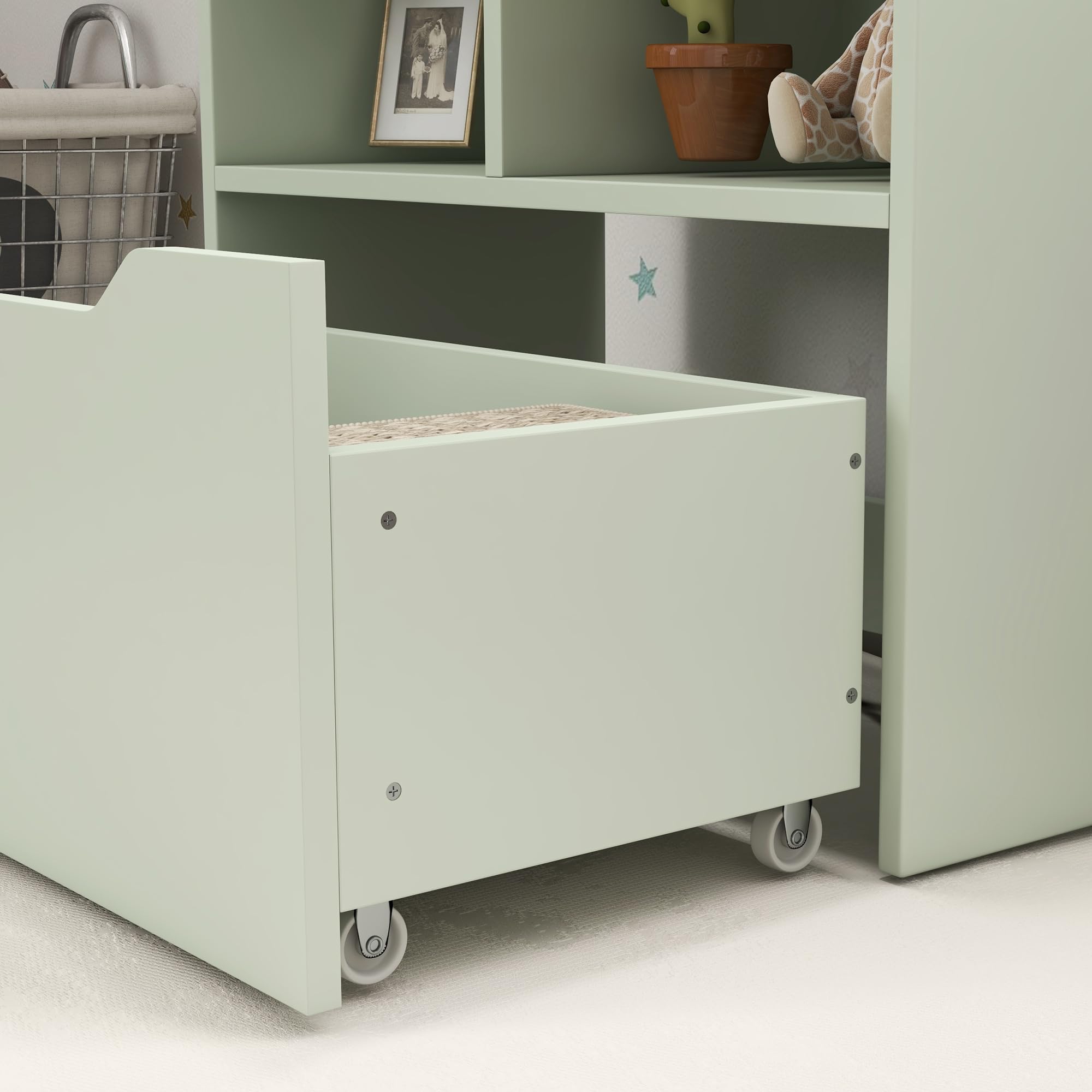 HOMCOM Bibliothèque étagère Multi-Rangement 3 étagères 2 niches Grand tiroir en Bois Vert Clair