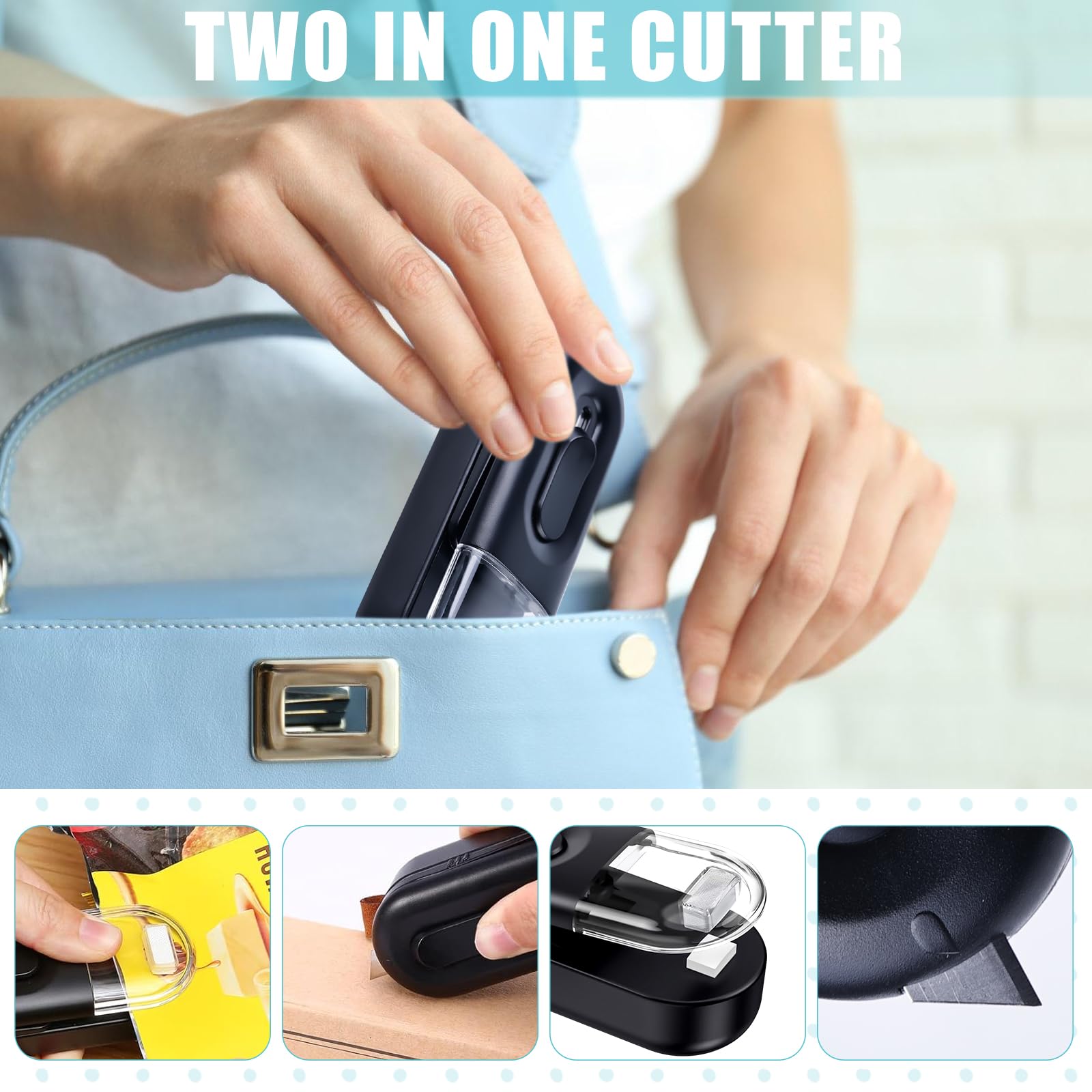 XIMU Mini Scelleur, 2 en 1 Mini Scellant pour Sacs Bag Sealer Scelleuse