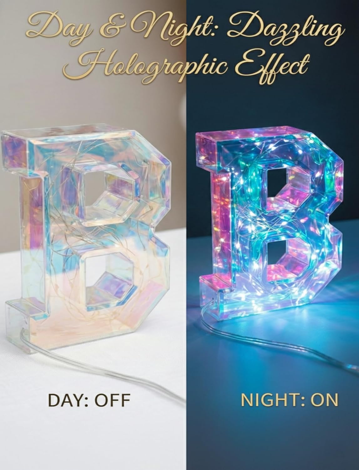 AceList Iridescent Baby Marquee Letters for Baby Shower - 7.87 Inch Light Up Sign for Table Centerpiece & Backdrop, Holographic 70 LED Decor for Gender Reveal, Nursery Room, Birthday Party Supplies