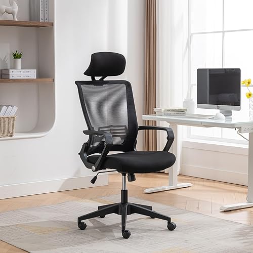 Miniatura 2 de Silla de oficina ergonómica plegable con reposapiés, silla de computadora de respaldo alto con reposacabezas 2D, respaldo de malla, asiento de