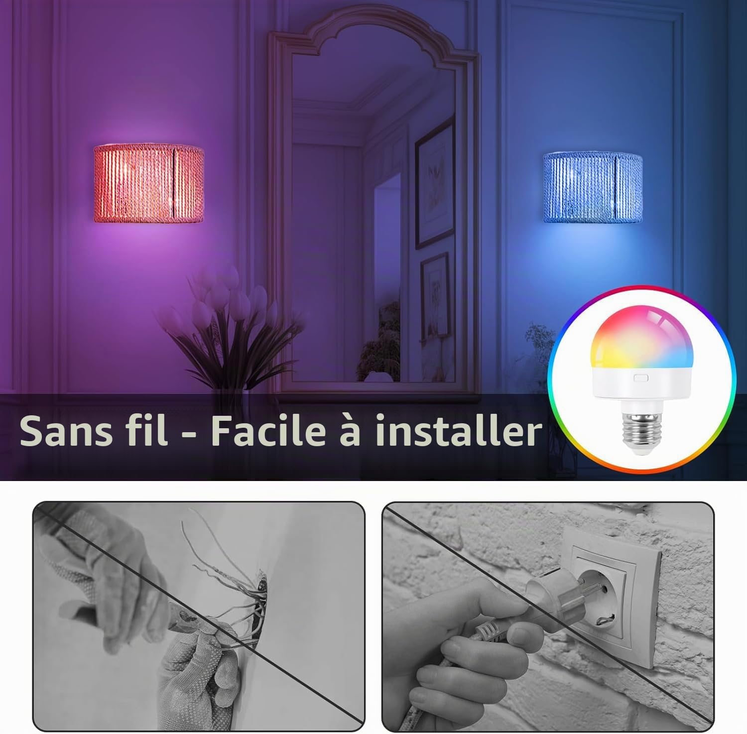 E27 Applique Murale RVB Dimmable Lampe Murale avec Télécommande Corde Chanvre Rotin Bohème Lampe Murale Intérieure Éclairage Mural Retro Luminaires Intérieur pour Salon Chambre Couloir Salon