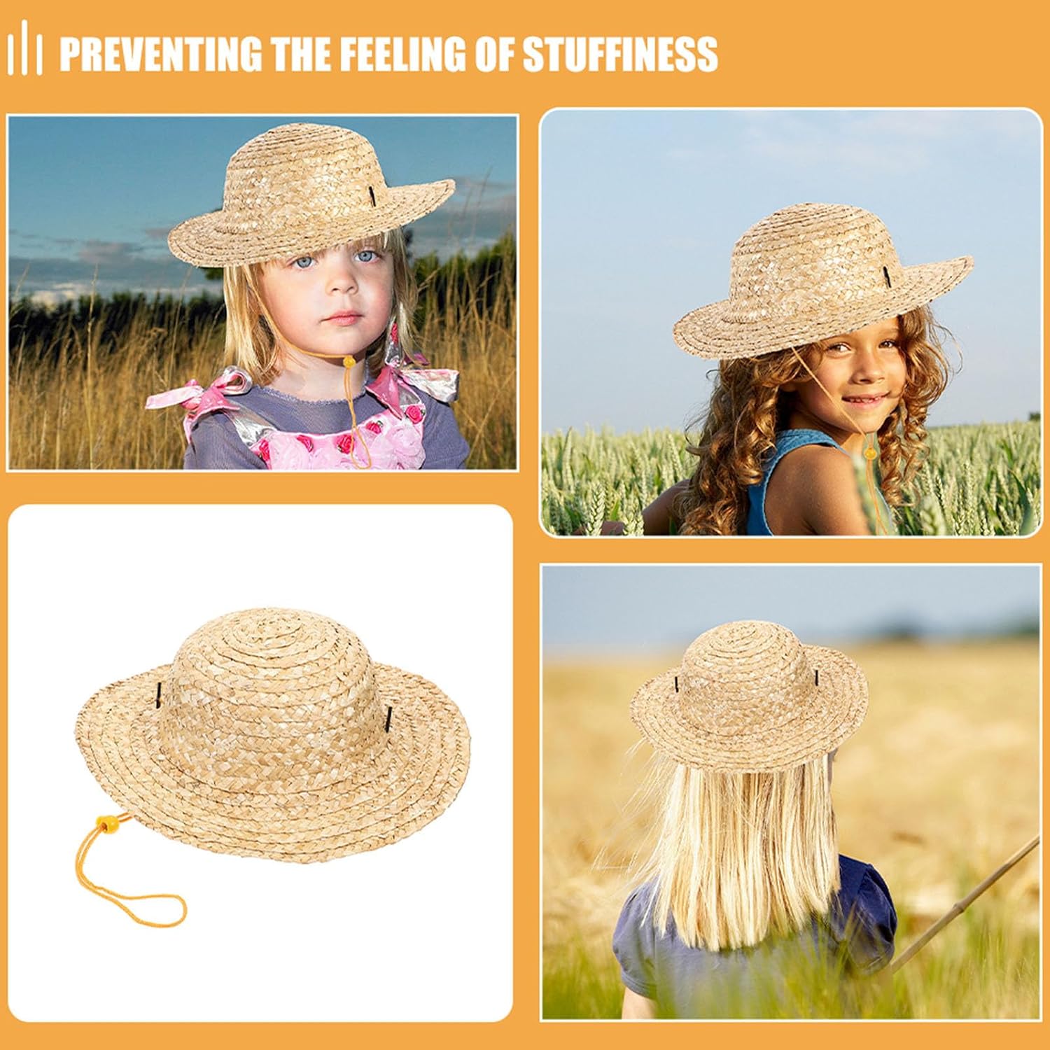 INOOMP Sun Hats and Adjustable Chin Strap with Wide Brim Outdoor Straw 2pcs for Sun Protection and Breathable Comfort, for Picnics and Outdoor Activities