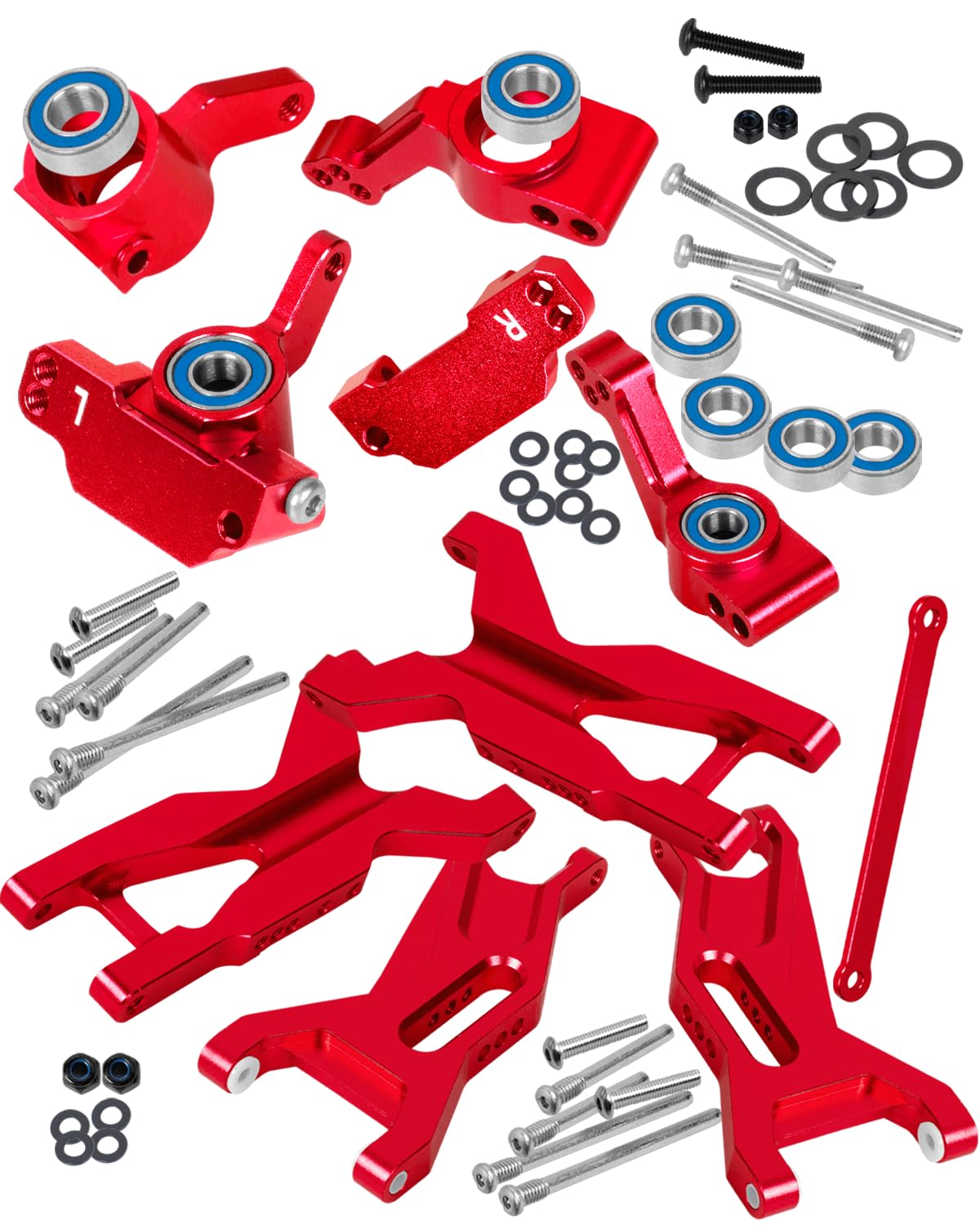 RCHuiWow RC Upgrades Part for 1/10 Slash 2WD,Slash 2WD VXL,Alloy Aluminum Front Rear Suspension Arms,Caster Block, Steering Blocks,Rear Stub Axle Carriers,Red