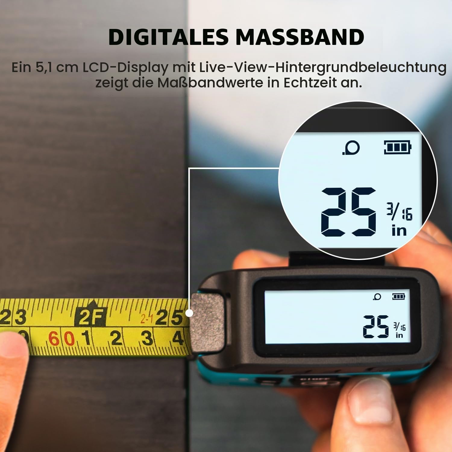 MiLESEEY 3-in-1 Digitales Maßband, 40 m Laser Entfernungsmesser (DT20) | Echtzeit-Digitalanzeige, Einheit FT/FT+in/in/M, Pythagoras-Modus, Messen von Entfernung, Fläche und Volumen