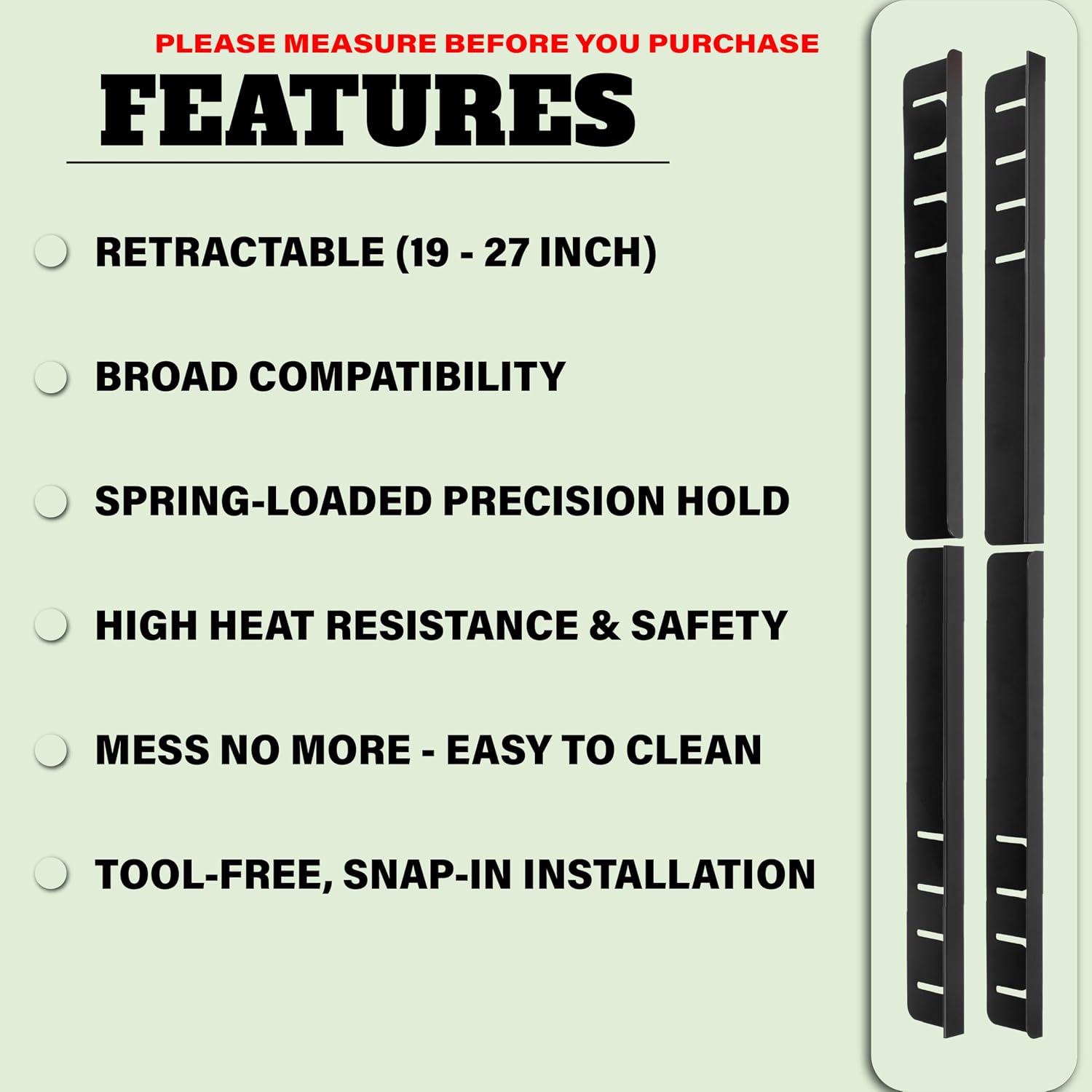 Stove Side Gap Cover – Adjustable Stainless Steel Countertop Gap Filler with End-Only Clips (No Overlap) – Heat-Resistant, Easy to Clean, Black Finish (2 Pieces)