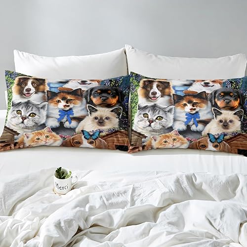 Miniatura 4 de Juego de ropa de cama de gato tamaño individual para niños y niñas, ropa de cama kawaii, lindo animal, mascotas, gatito, cachorro, funda de edredón