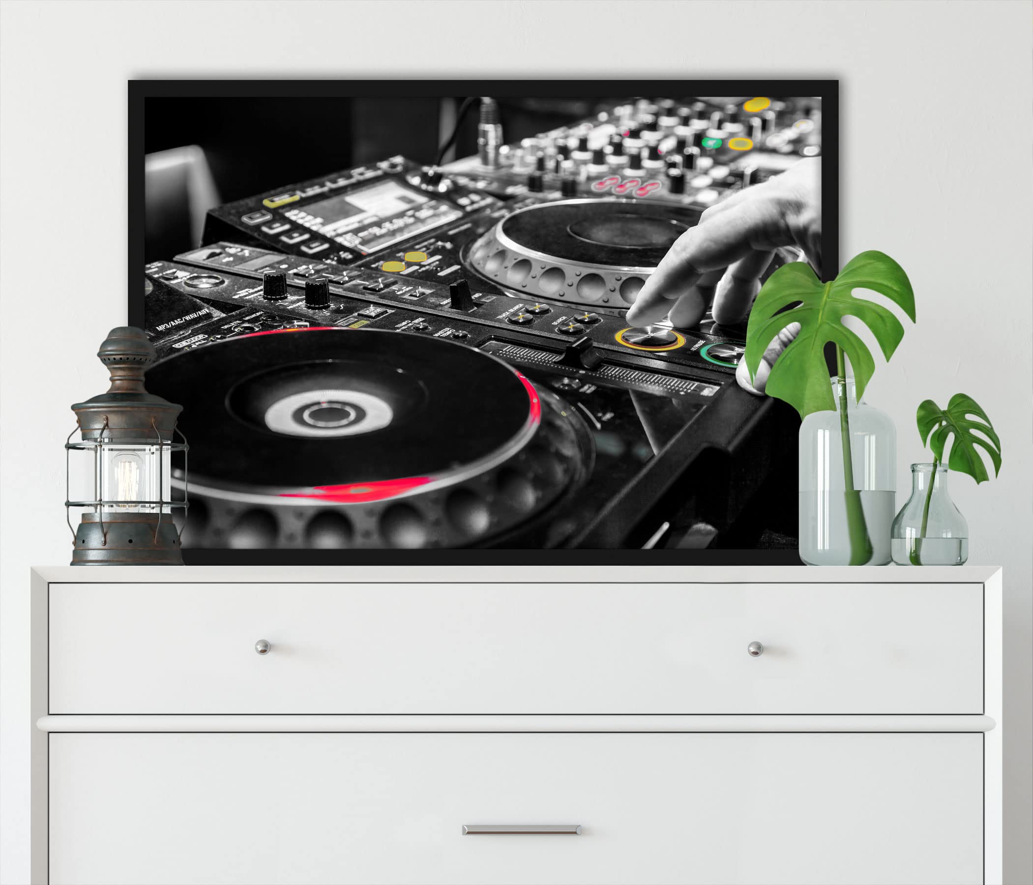 Poster moderno illuminato da DJ con cornice, formato 80 x 60 cm, stampa artistica incorniciata