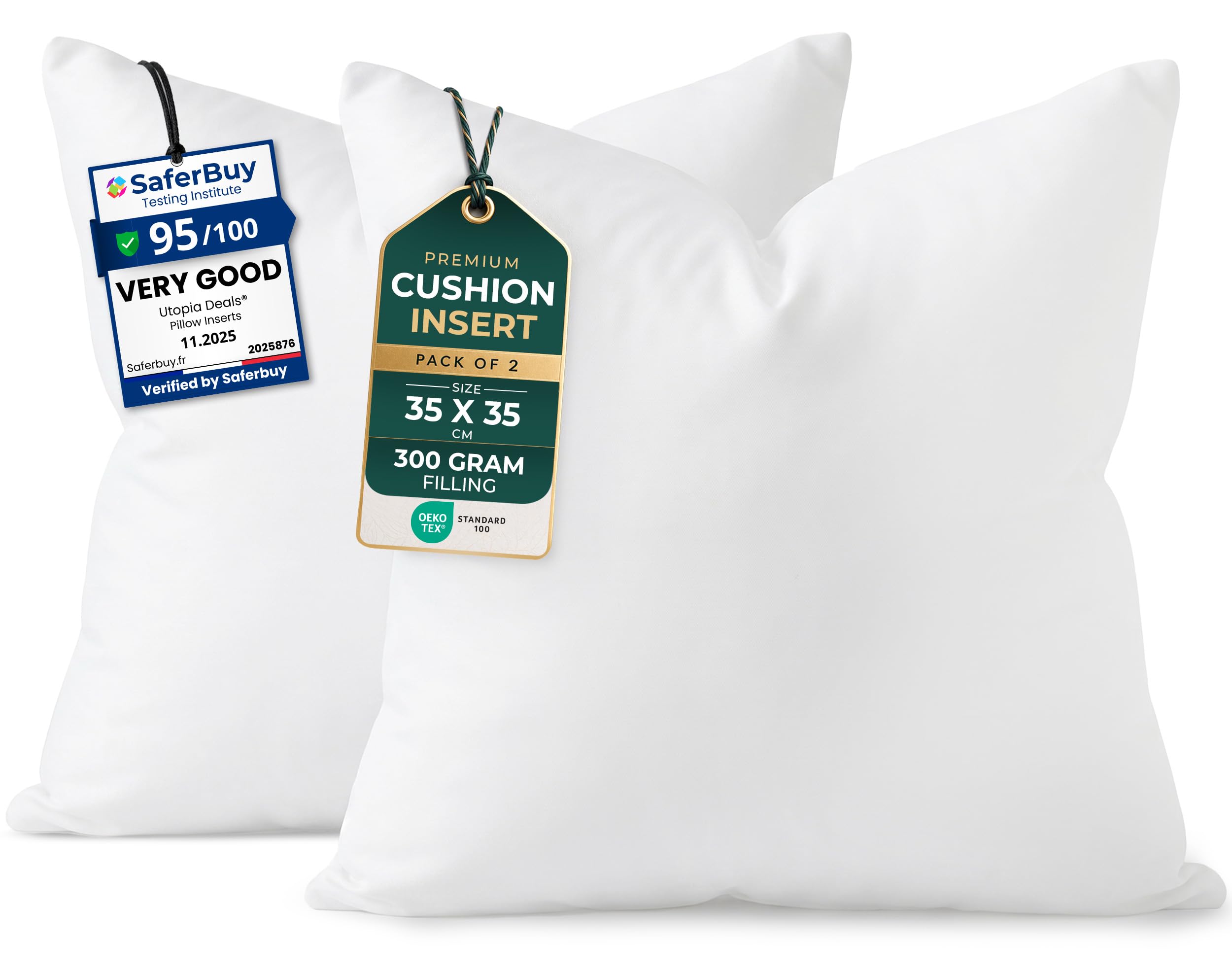 Utopia Bedding Cushion Inserts, Hollowfibre Inner Pads for Sofa or Bed – Cushions Fillers (2, White, 35x35 cm)