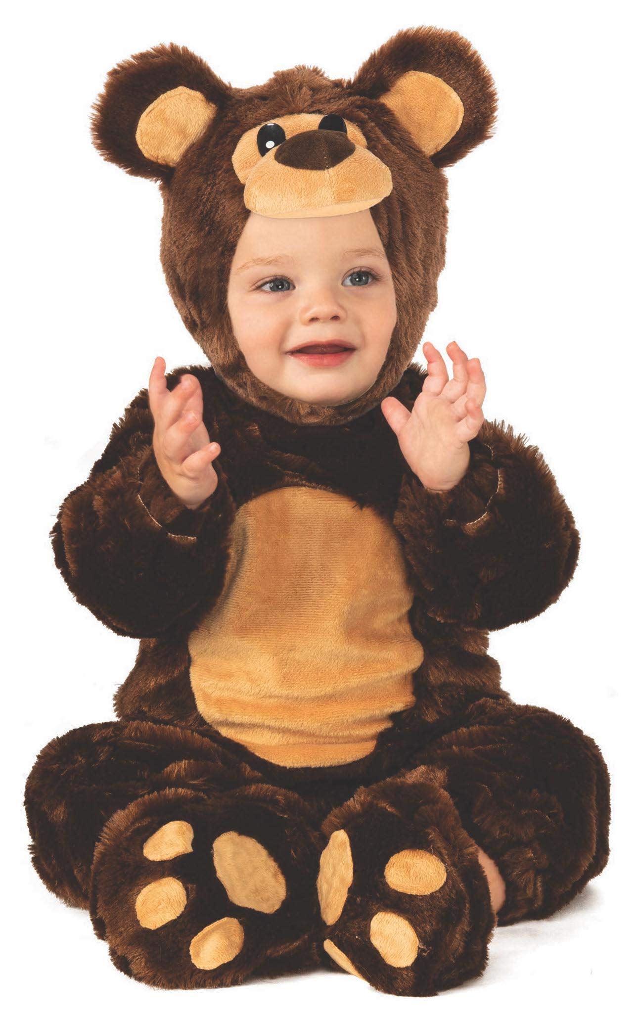 Rubies Disfraz de Osito Teddy para niño y niña, talla bebé 1 a 2 años, Mono color marrón con gorrito, original de Rubies para halloween, navidad, carnaval y cumpleaños