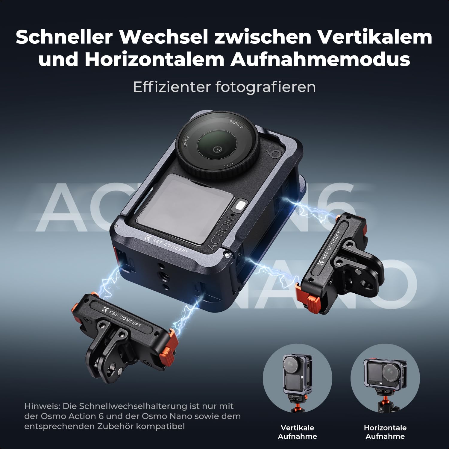 K&F CONCEPT Leichter Kamerakäfig aus Aluminiumlegierung für DJI Osmo Action 6, Schutzrahmen mit Schnellverschluss, Aluminiumgehäuse mit Blitzschuh, 1/4"-Gewinde, Auslösetaste, DJI Osmo Action 6 Case