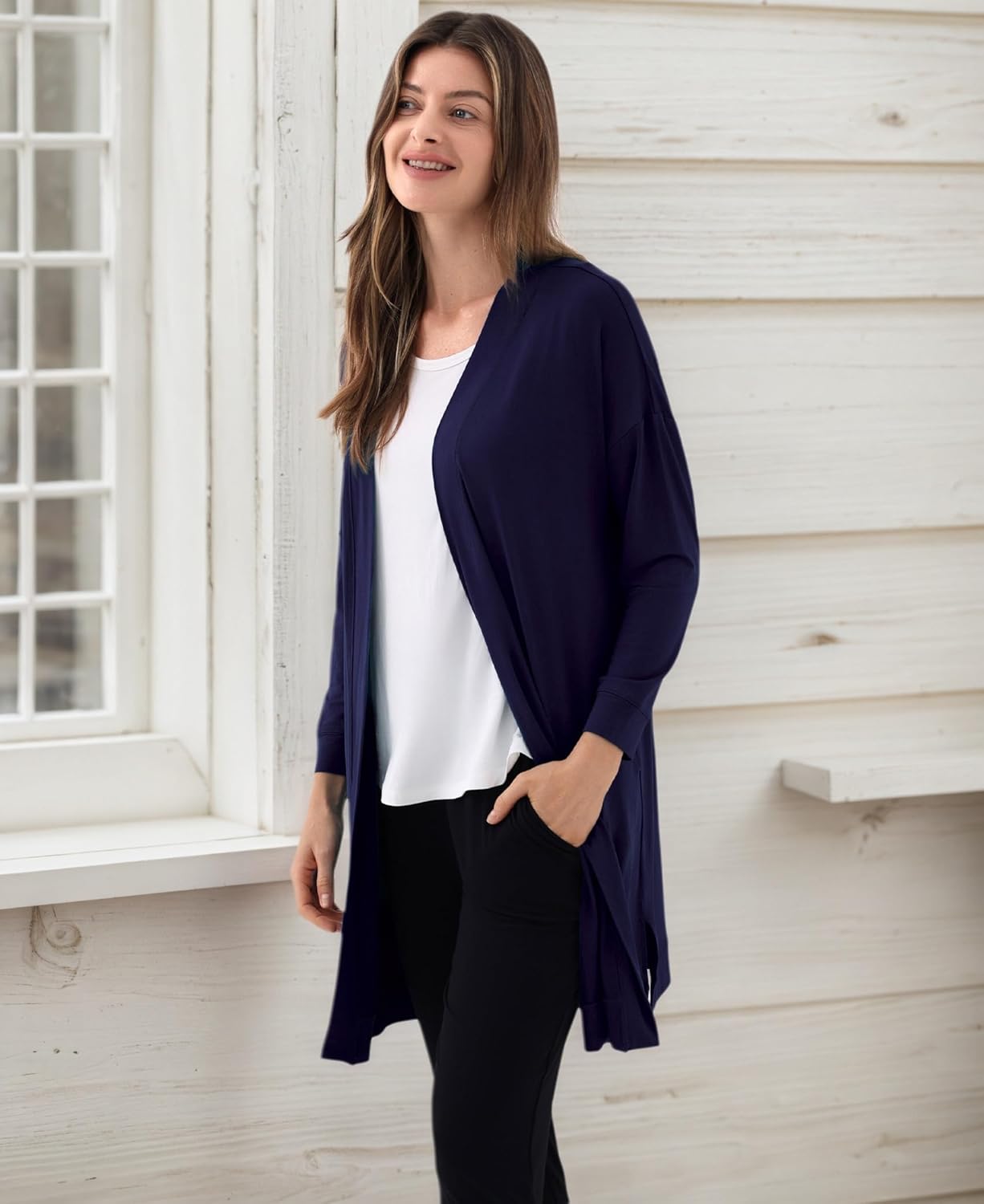 GYS Open Front Cardigan for Women, Bamboo Viscose Lightweight Womens Cardigan with Pocketes, Long Sleeve Casual Relaxed Coat - Image 6