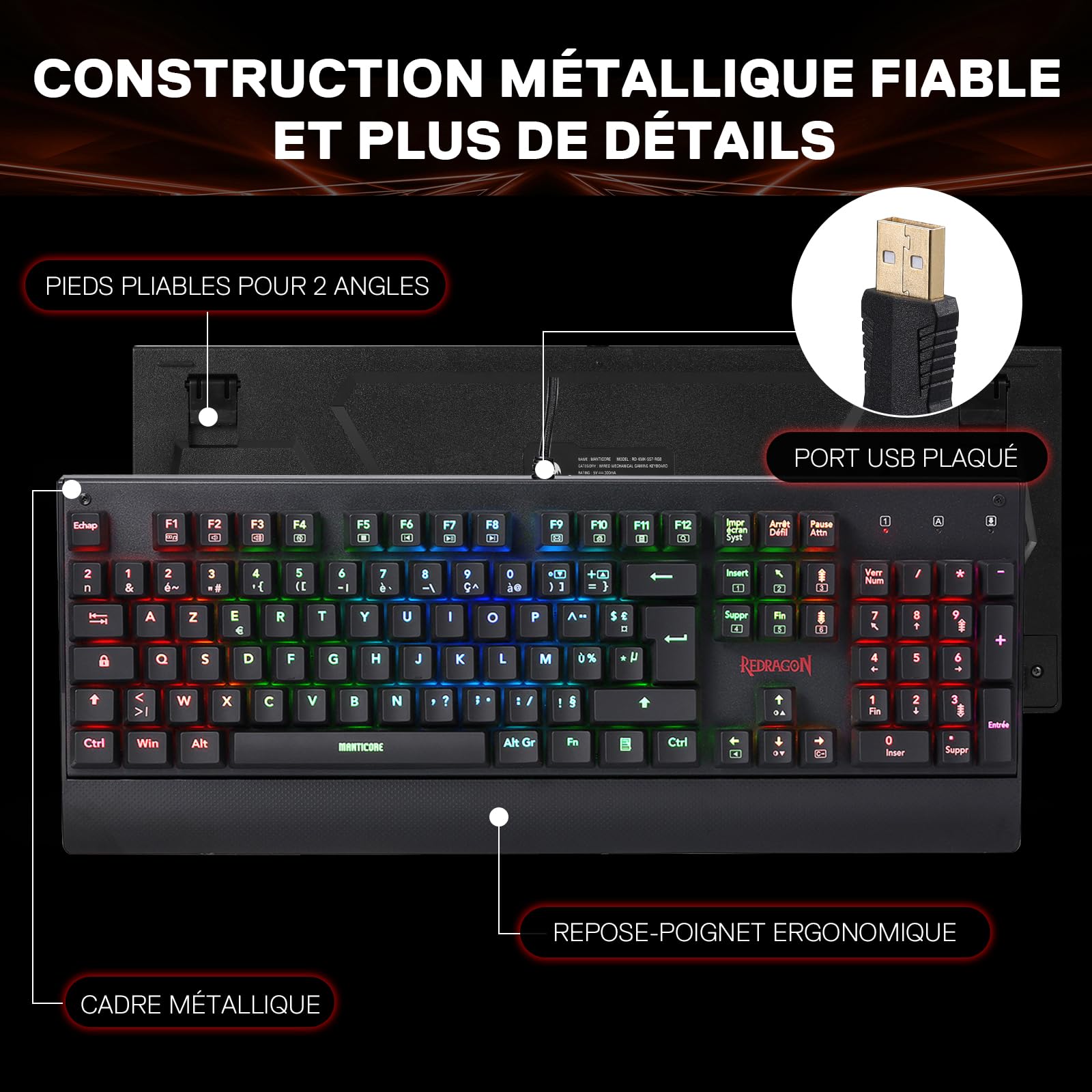 Redragon K557 Clavier Mécanique Filaire AZERTY RGB Switch Bleu