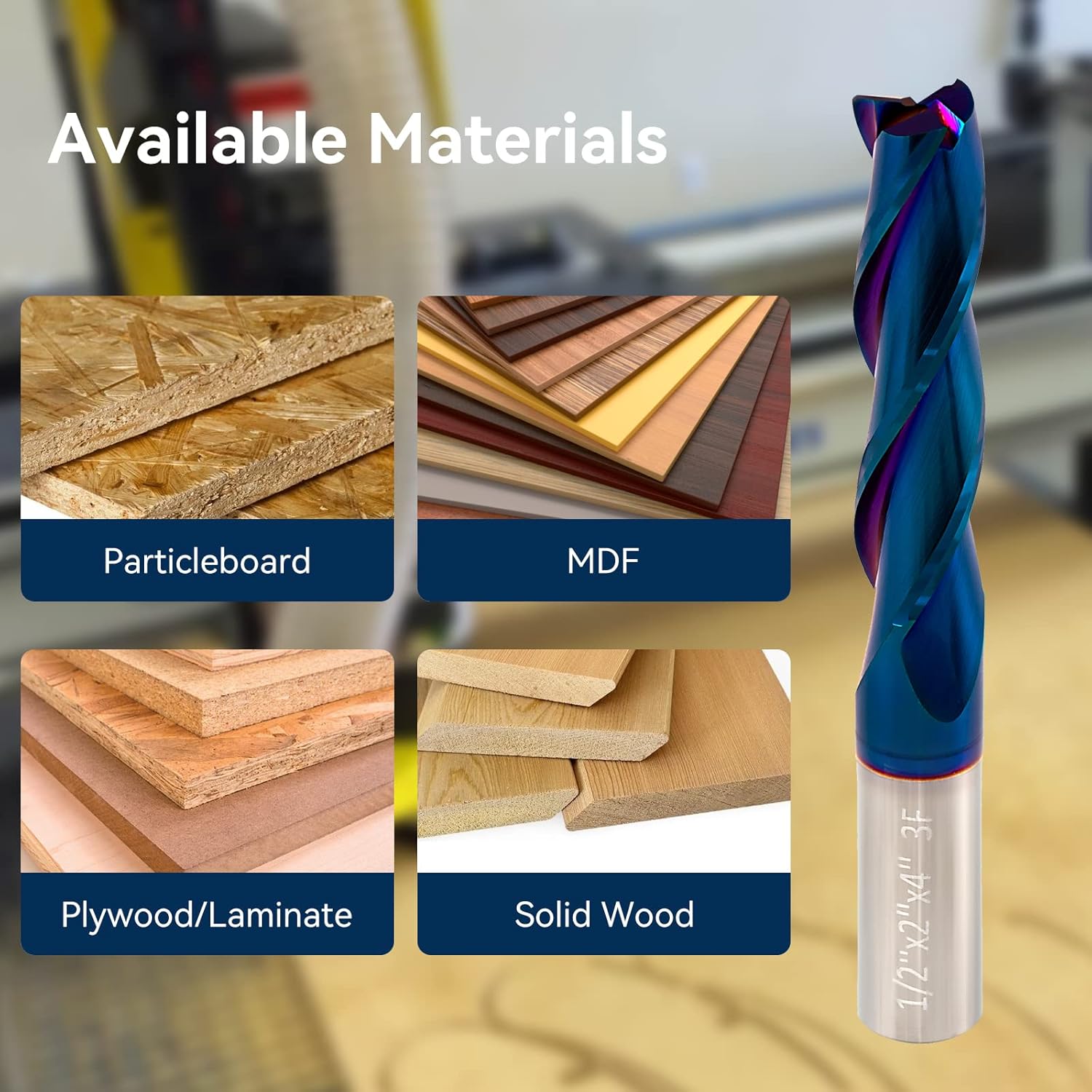 Spiral CNC Router Bits 1/2 inch Shank Square End Mill Extra Long (4 inch Total Length) 3 Fluter Up Cut Solid Carbide Milling Tool with Nano Blue Coating for Wood Mortises Carving…