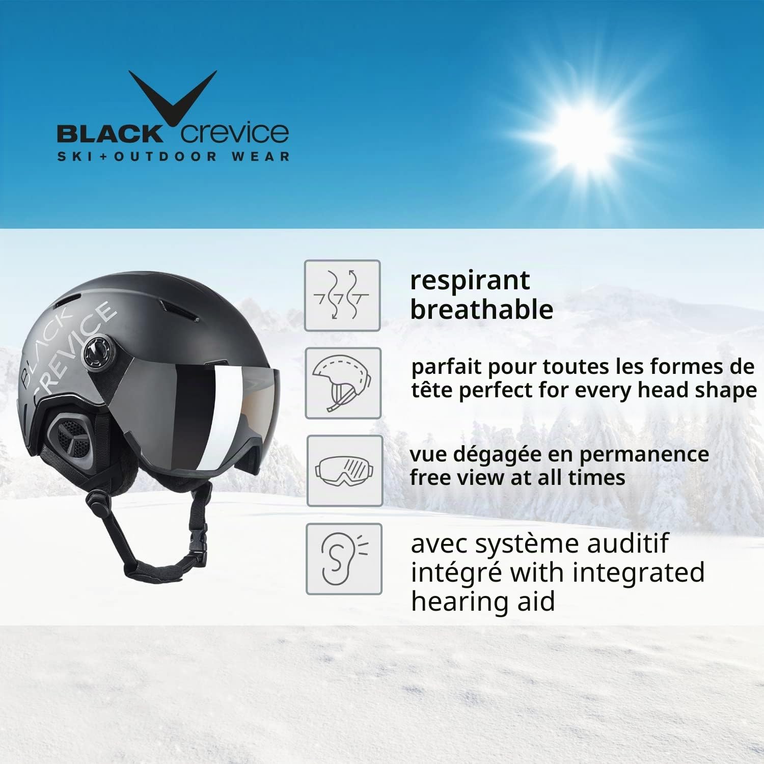 BLACK CREVICE Casque de Ski Vail I Casque de Ski avec visière en Style Pilote en différentes Couleurs I Casque de Ski Hommes & Femmes I en Polycarbonate I Casque de Ski Respirant I Taille réglable