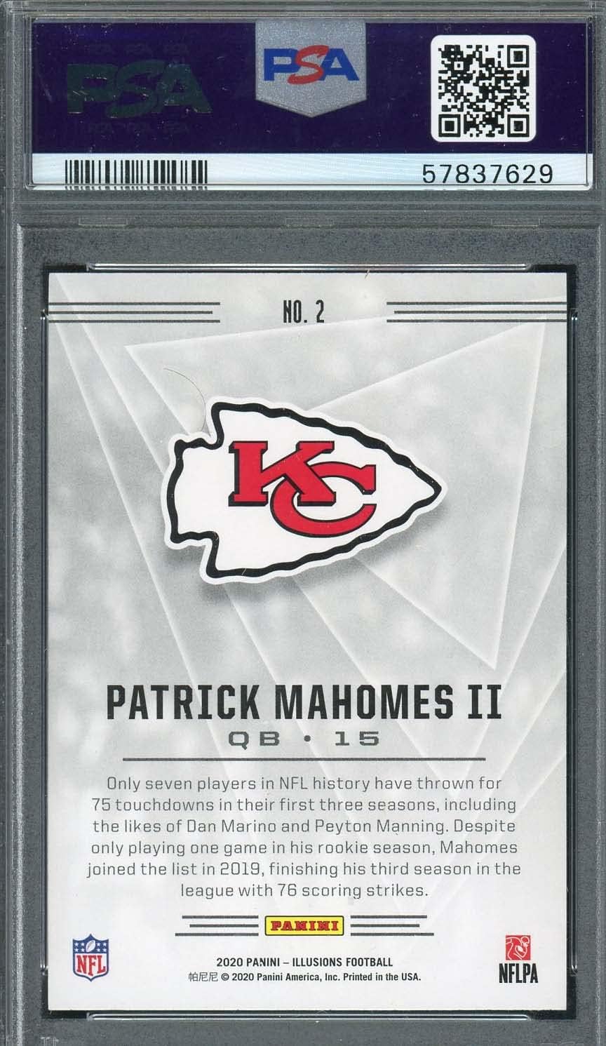 Patrick Mahomes 2020 Panini Illusions Retail Football Card #2 Graded PSA 10