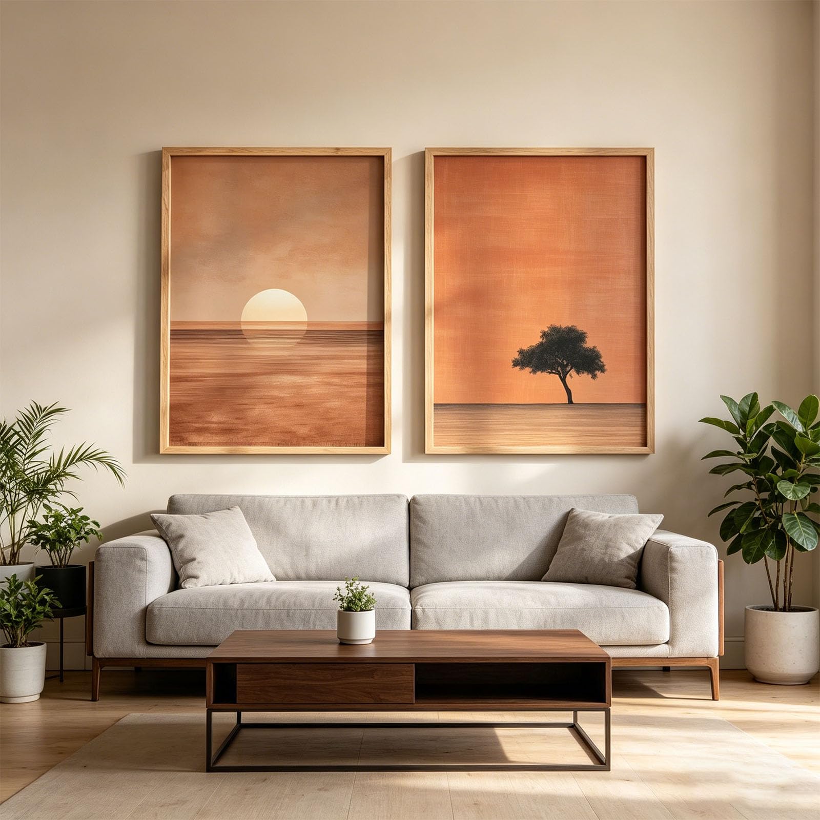 JORCEDI Set of 2 Posters, Viusneun Premium Poster Set, Modern Abstract Sun and Moon Wall Art, Boho Art Wall Decor for The Living Room and Bedroom, Unframed (A,30x40cm)