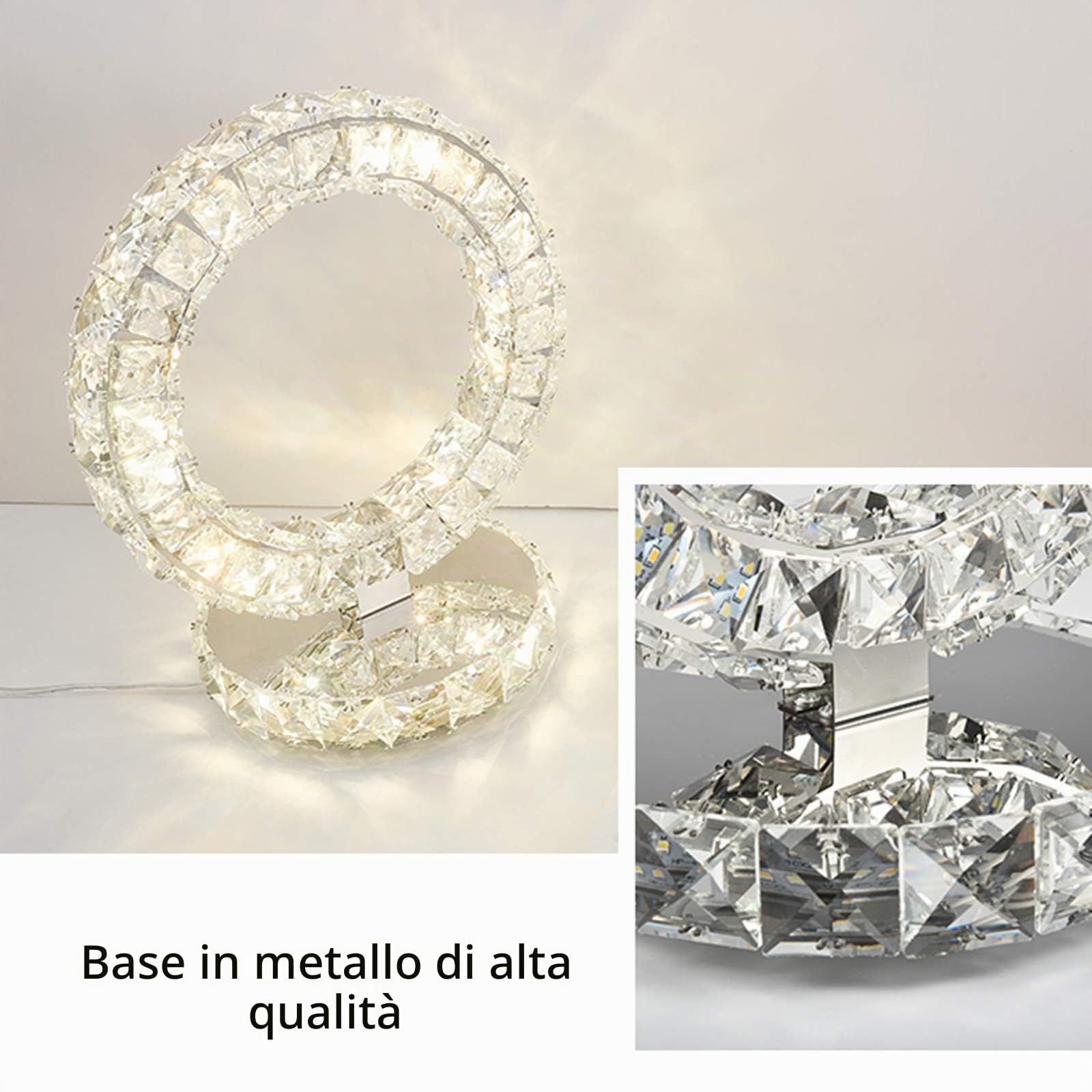Lampade Da Tavolo A LED in Cristallo, Lampada Da Comodino Moderna Per Camera Da Letto, Luce Notturna, Lampada Da Scrivania Da Comodino in Acciaio Inossidabile Moda Minimalista,White light,20*23cm