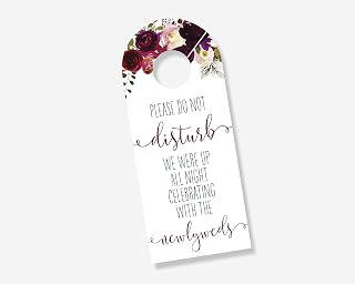 10 Pack Wedding Door Hanger Sign, Hotel Welcome Bag, Do Not Disturb Sign Red Floral (DH-556-CE) (Celebrating)