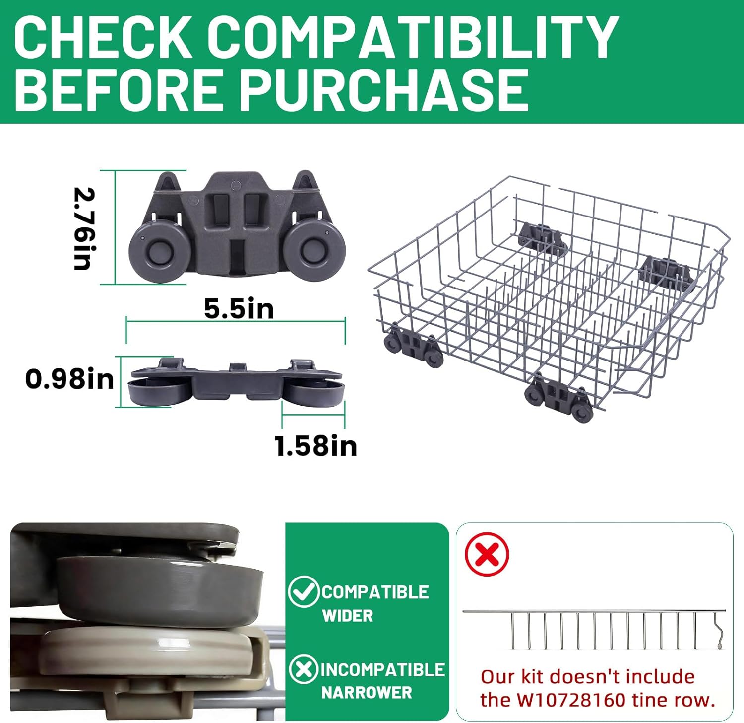 W10728159 Dishwasher Lower Rack with Wheels, Fit for Kitchenaid Dishwasher Rack, W10525646 W10780925 Dishwasher Rack Lower Intended for Maytag Dishwasher Parts Deep 22in Wide 20.8in